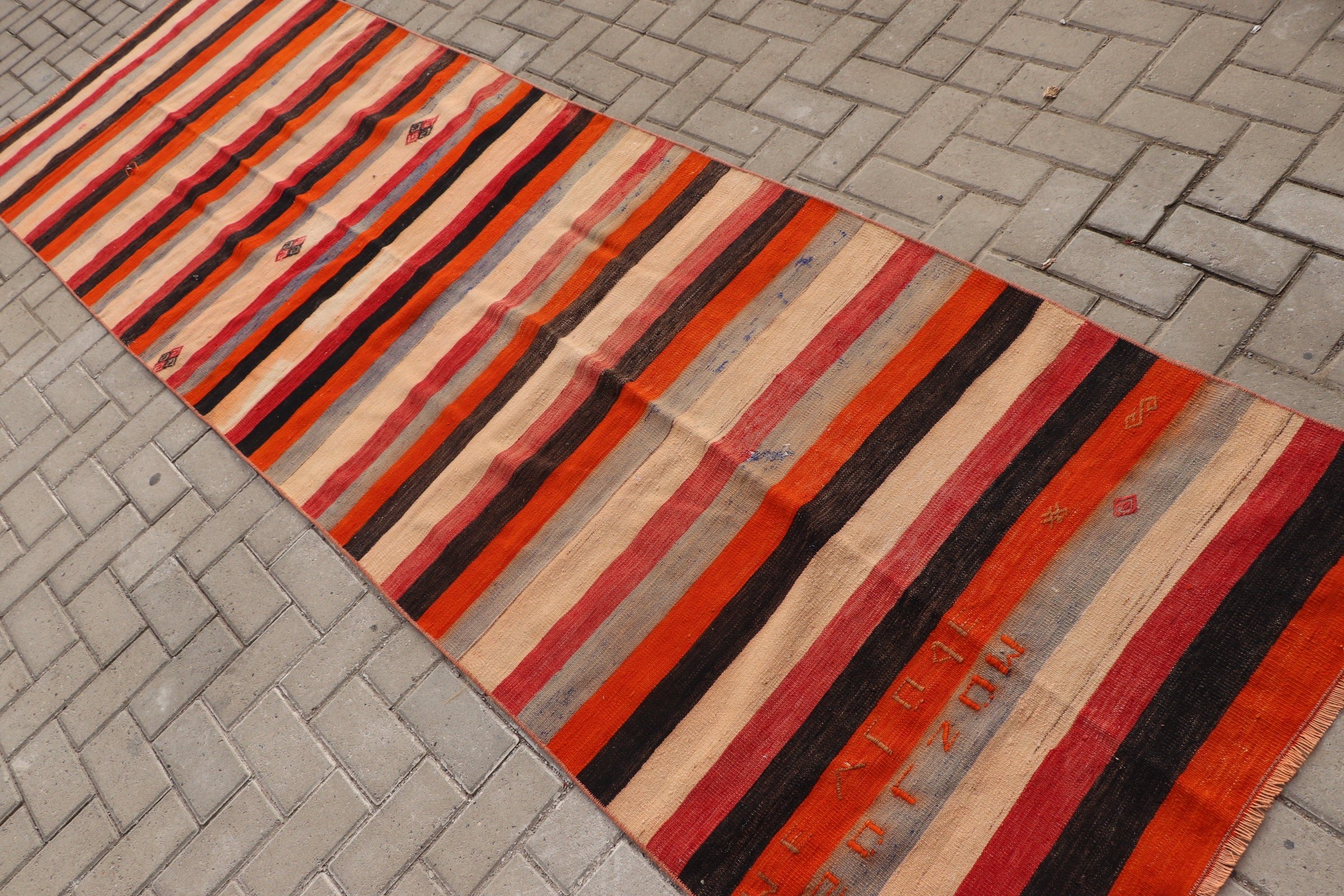 Kilim, Mutfak Halıları, Vintage Halılar, Mutfak Halısı, Bej Mutfak Halısı, 3.3x11.4 ft Yolluk Halısı, Koridor Halısı, Türk Halısı