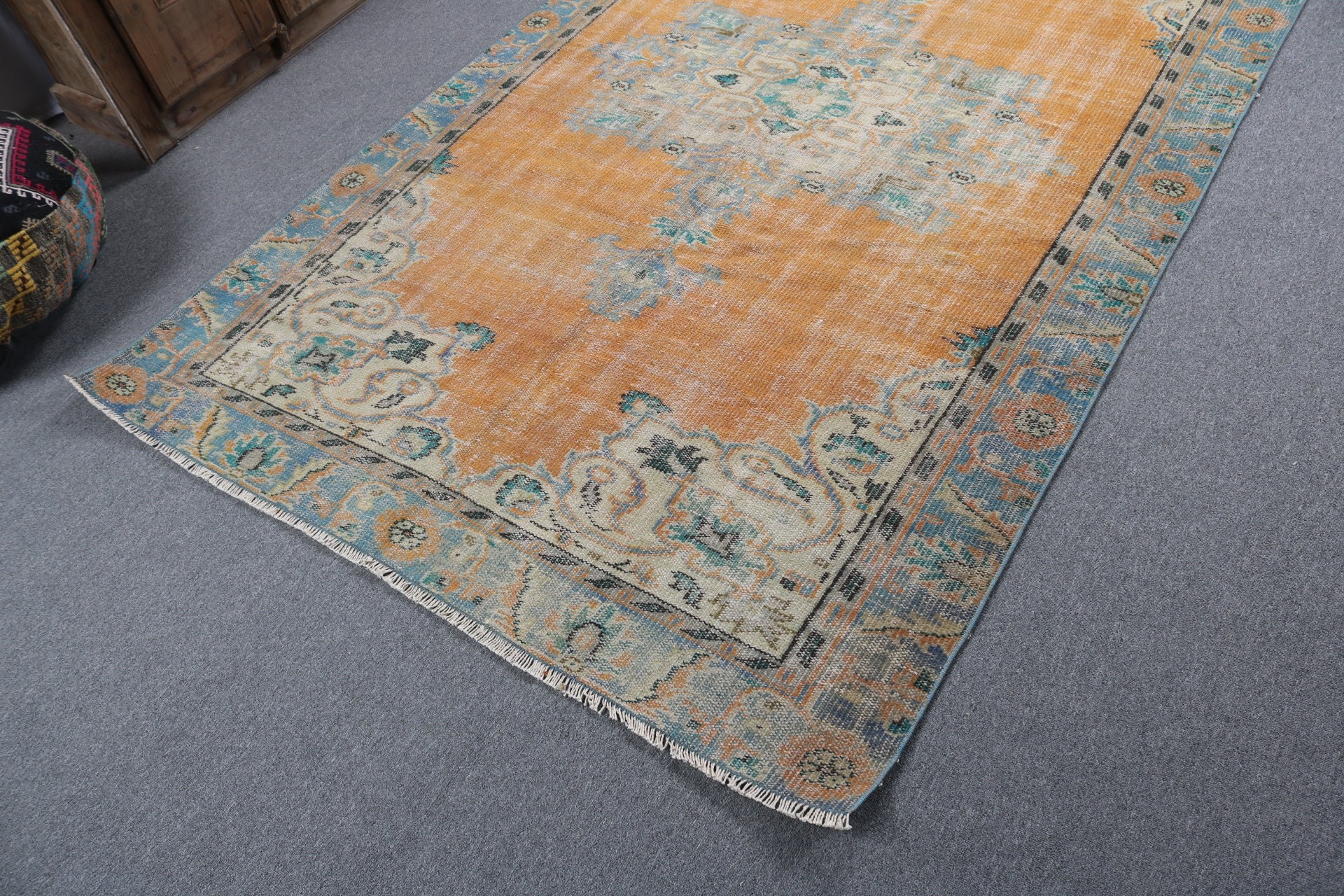 Turkish Rugs, Boho Rug, Salon Rug, Large Oushak Rugs, Neutral Rug, Vintage Rug, 5.1x8.1 ft Large Rugs, Home Decor Rug, Orange Oriental Rug