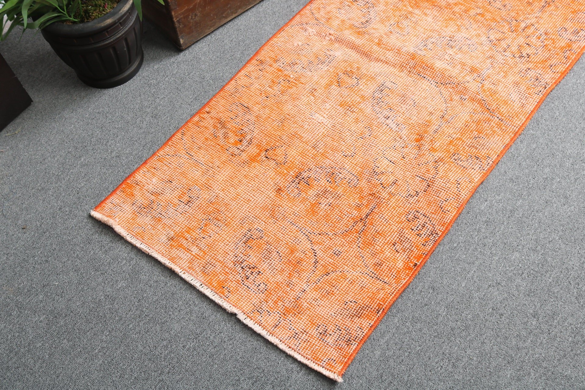 Geometric Rugs, Vintage Rugs, Floor Rug, Bath Rug, 1.9x4.3 ft Small Rugs, Turkish Rug, Entry Rugs, Orange Antique Rug, Modern Rug