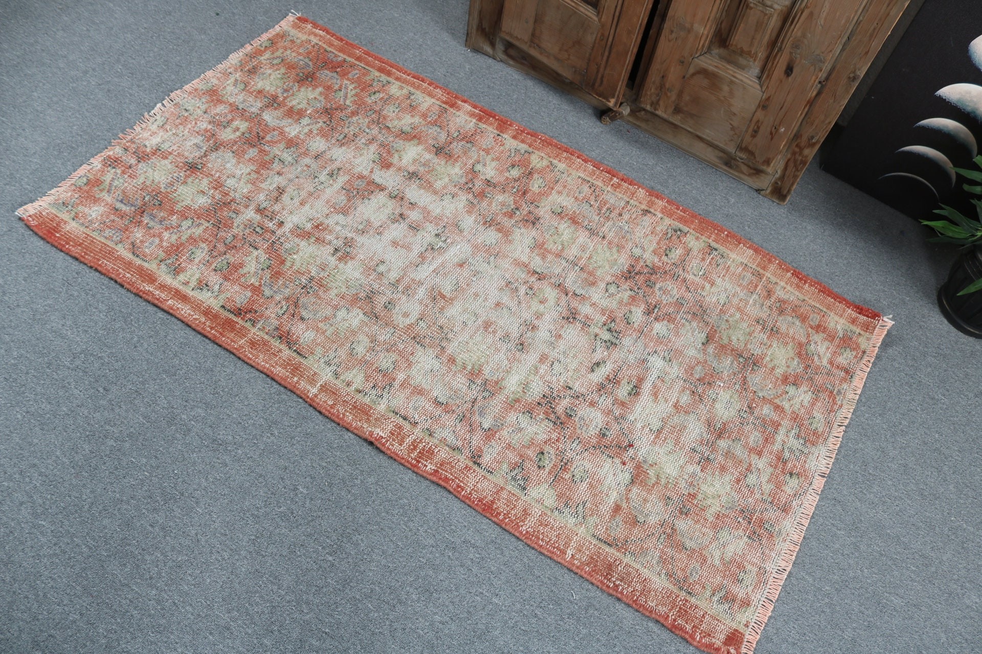 Yün Halılar, Turuncu Soğuk Halılar, 2,8x5,1 ft Küçük Halı, Vintage Halı, Küçük Alan Halısı, Araba Mat Halısı, Soğuk Halı, Türk Halısı, Küçük Boho Halıları