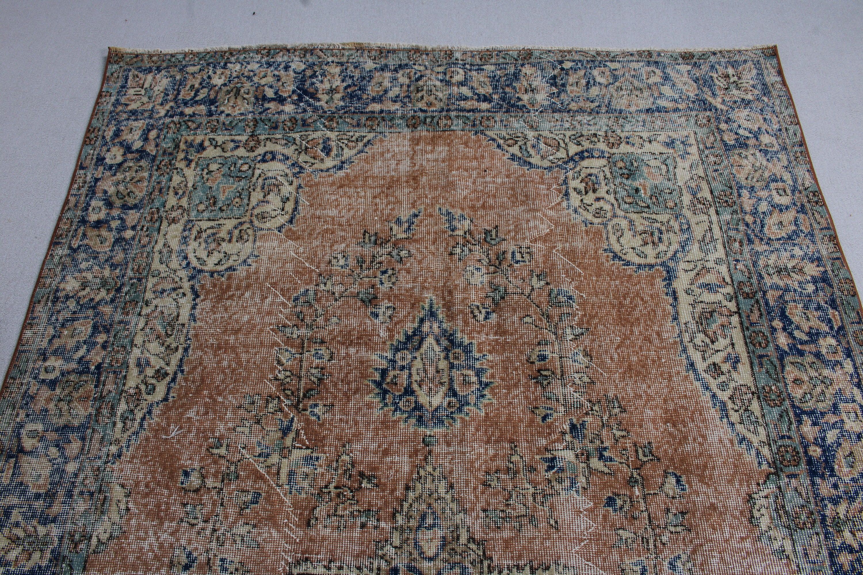 Oturma Odası Halısı, 5.2x8.4 ft Büyük Halı, Büyük Oushak Halıları, Vintage Halı, Boho Halısı, Mavi Fas Halıları, Türk Halısı, Oushak Halıları, Lüks Halı