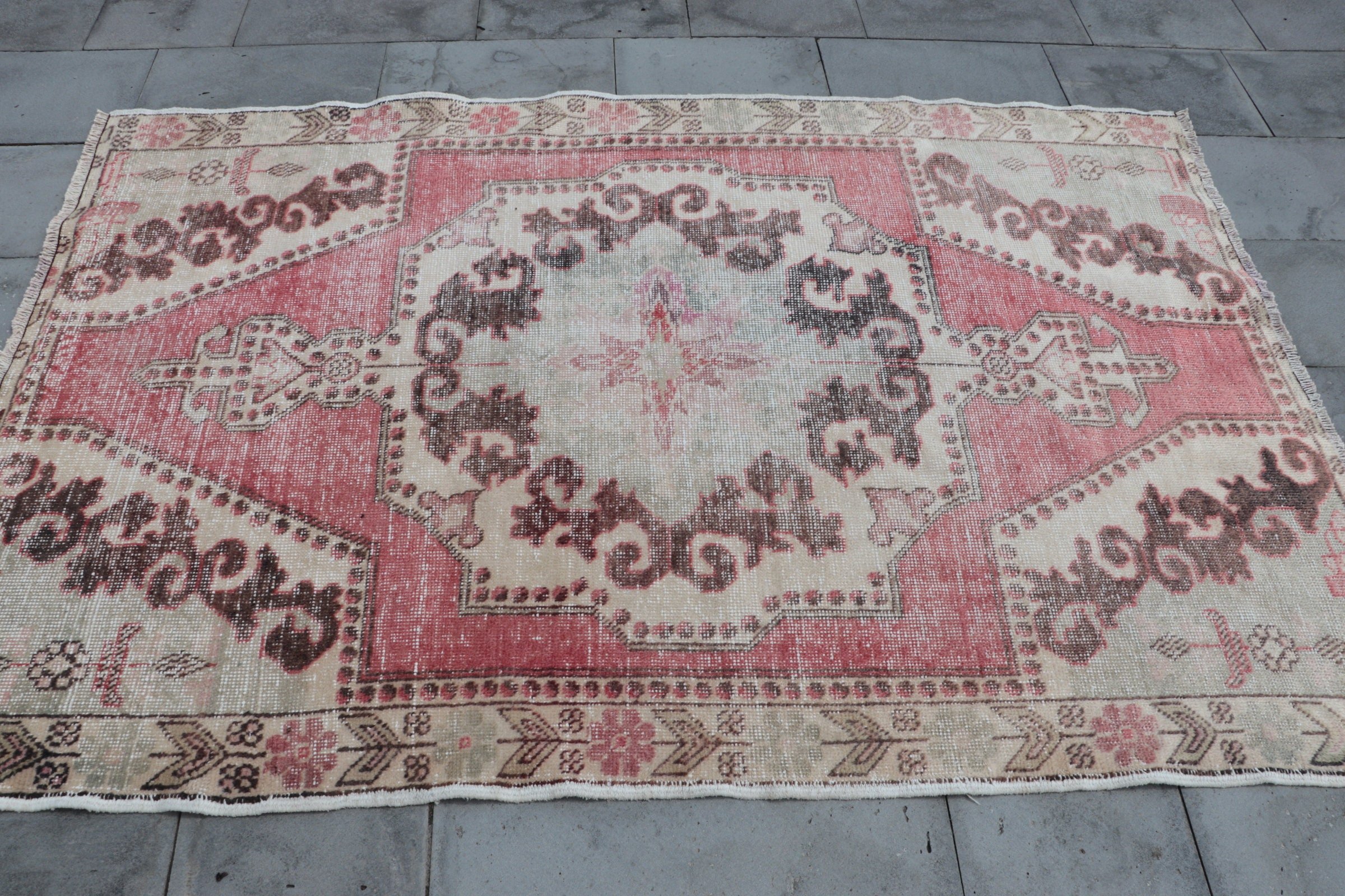 Floor Rug, Anatolian Rug, Turkish Rug, Rugs for Floor, Nursery Rug, Vintage Rugs, Red  4.3x6.7 ft Area Rug, Oriental Rug