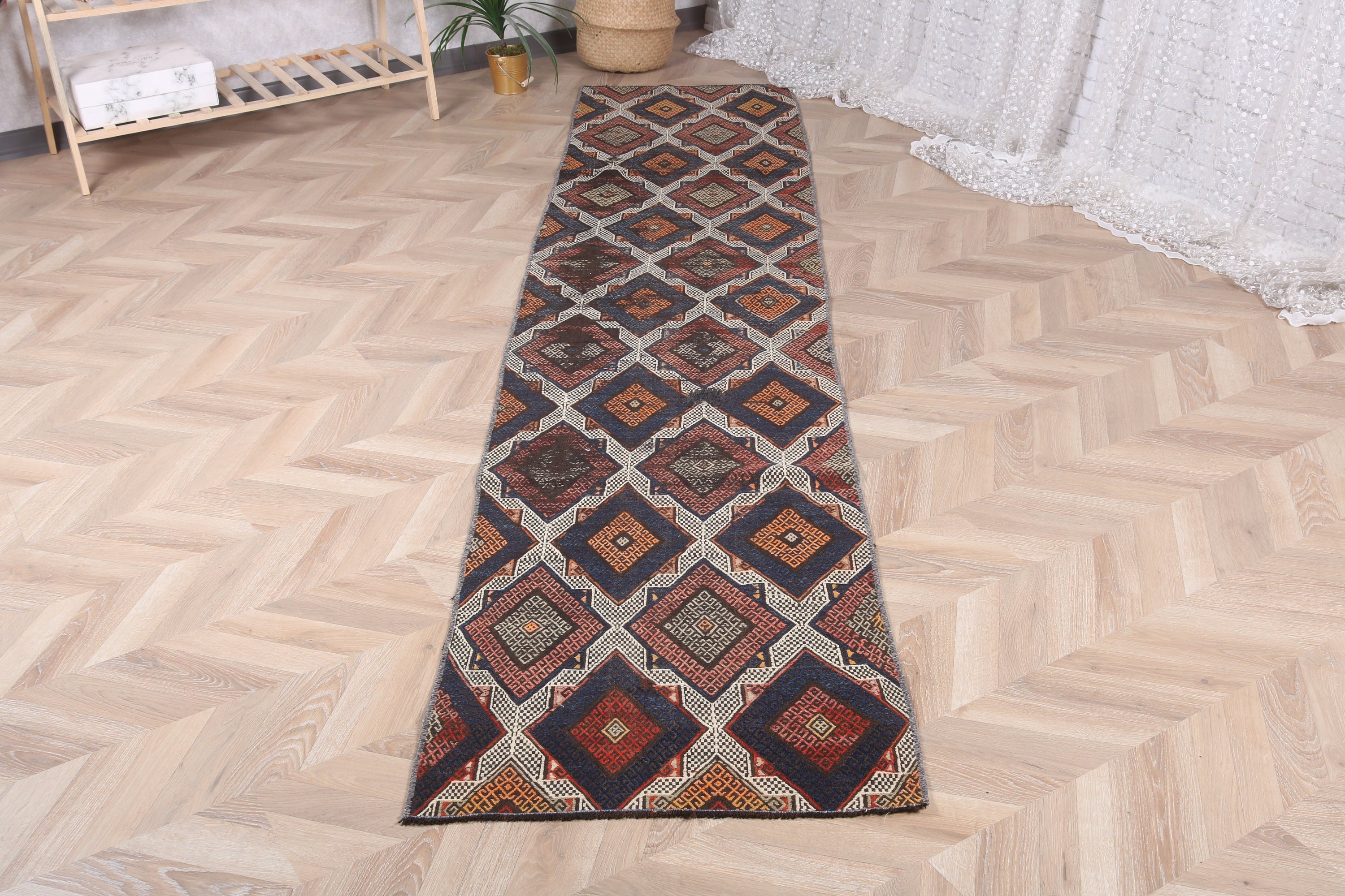 Merdiven Halıları, 2.2x10.2 ft Runner Halıları, Vintage Halılar, Mutfak Halısı, Türk Halıları, Beni Ourain Runner Halısı, Yer Halısı, Kahverengi Mutfak Halısı