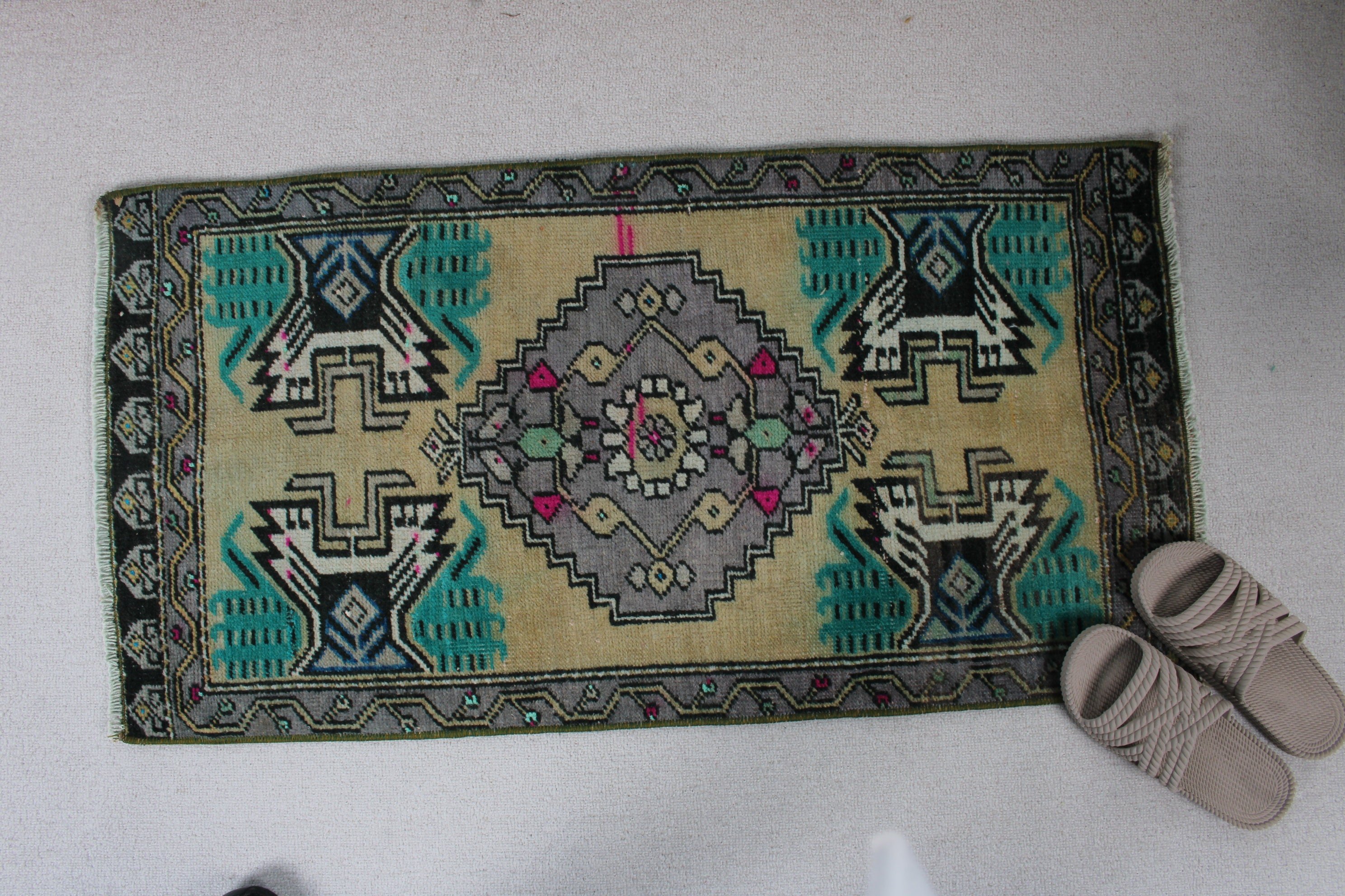 Kapı Paspası Halıları, Yatak Odası Halıları, 3,2x1,6 ft Küçük Halı, Yeşil Yün Halılar, Türk Halıları, Vintage Halı, Fas Halısı, Banyo Halıları, Giriş Halıları