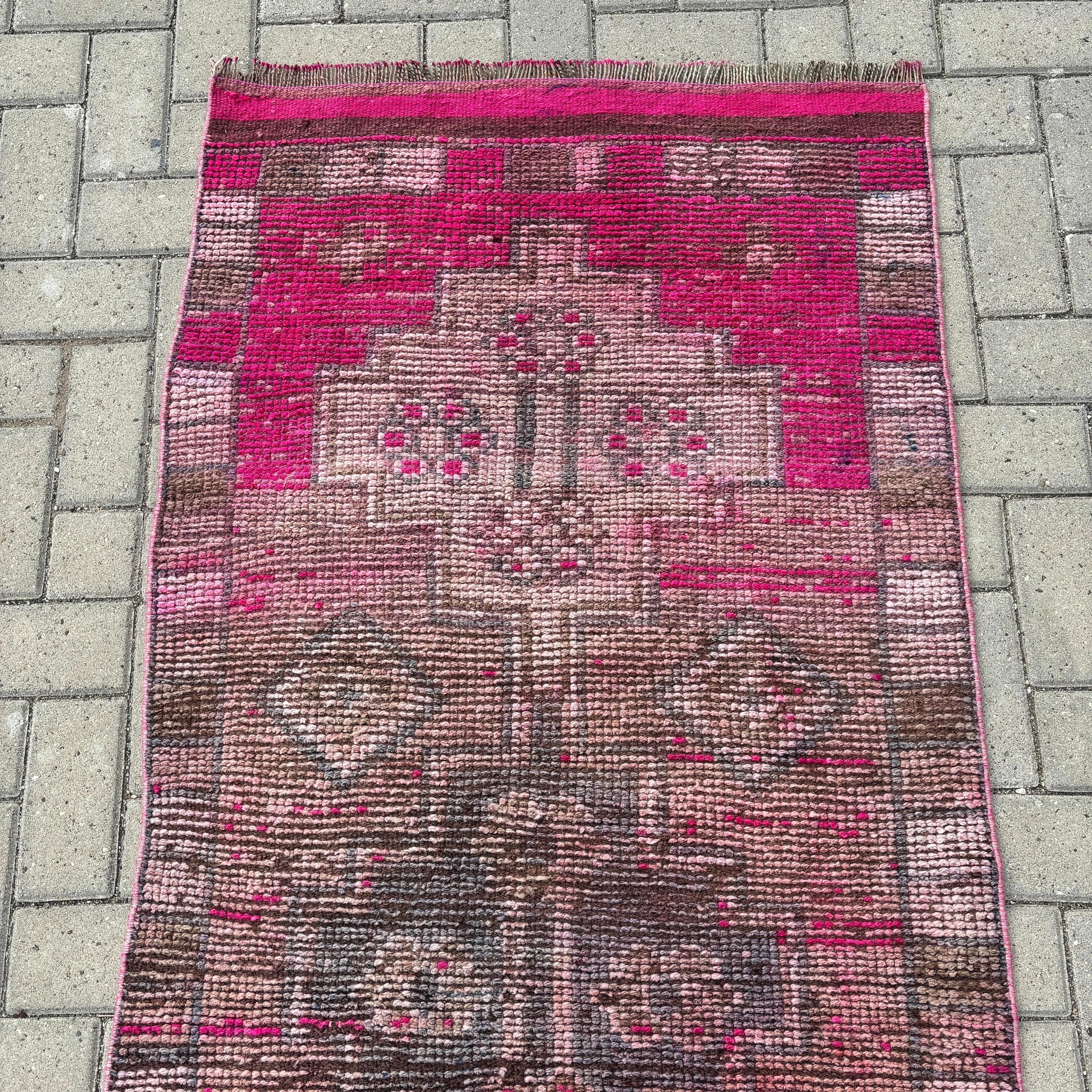 Kitchen Rugs, Rugs for Corridor, Turkish Rugs, Oushak Rugs, Pink Neutral Rug, Beni Ourain Runner Rug, 2.9x11.1 ft Runner Rug, Vintage Rug