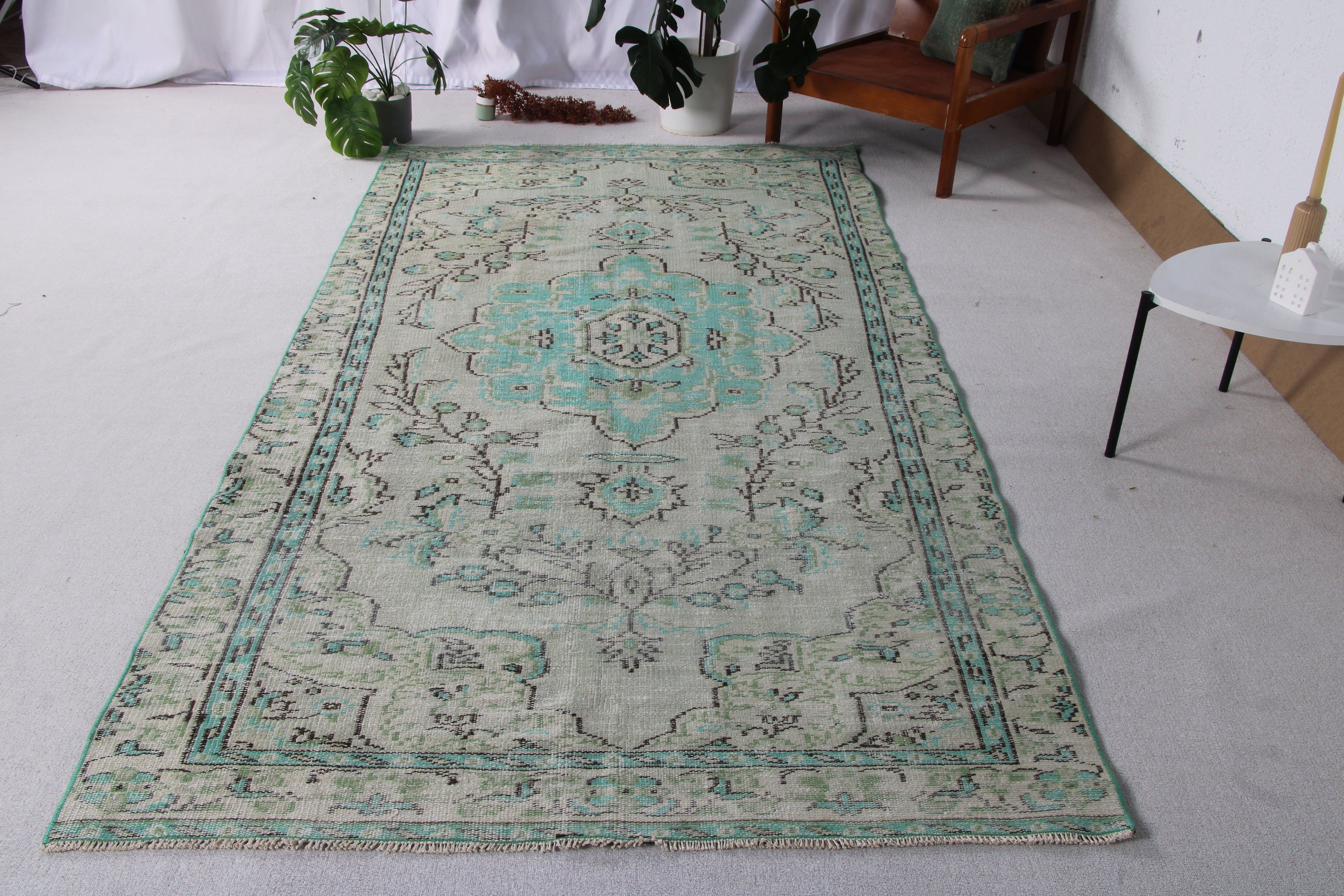 Living Room Rugs, Green Kitchen Rugs, Turkish Rug, Large Oushak Rug, 4.8x9.5 ft Large Rug, Anatolian Rugs, Vintage Rug, Geometric Rug