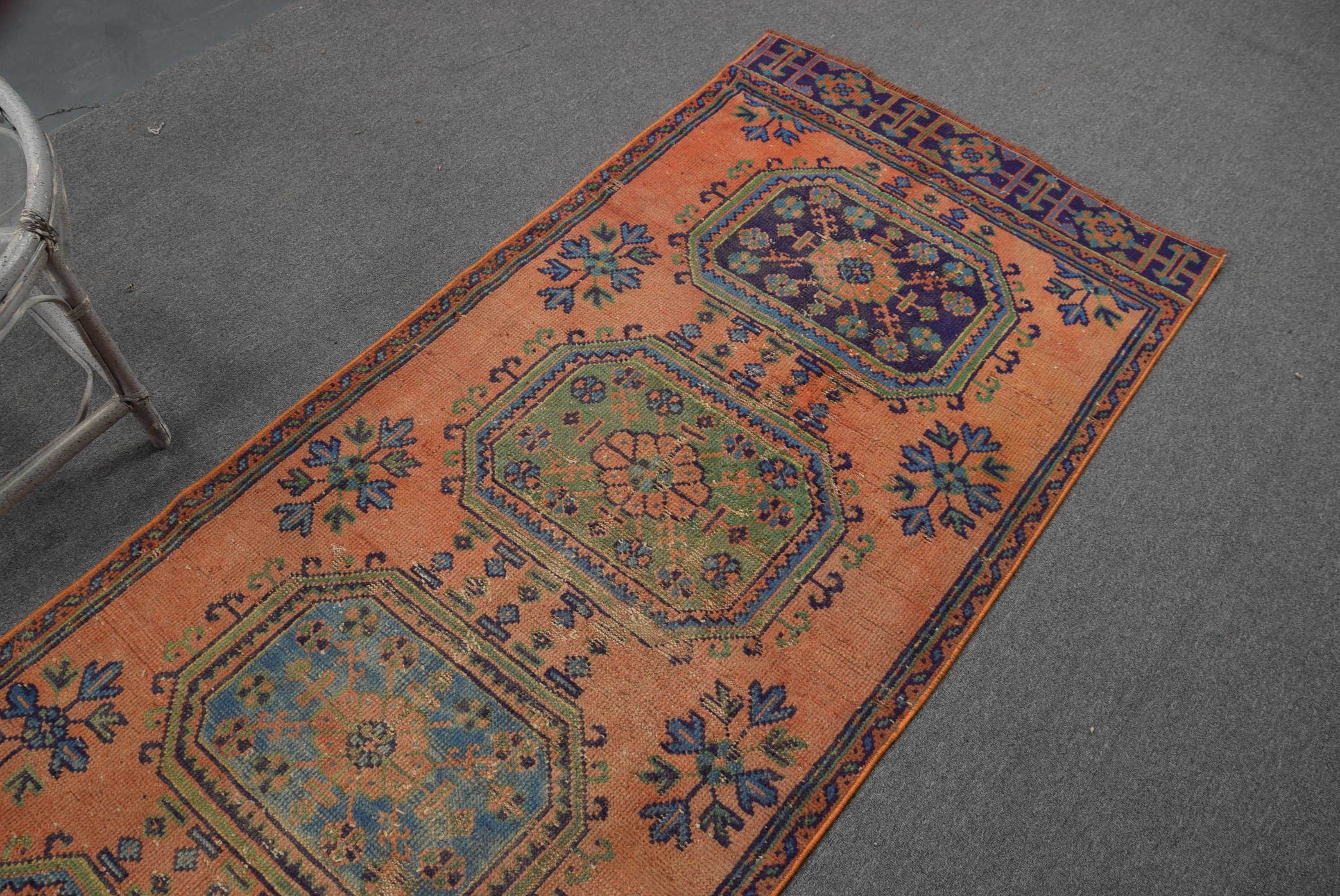 Vintage Halı, Turuncu Oushak Halı, Etnik Halı, Yer Halısı, Mutfak Halıları, Koridor Halısı, Fas Halısı, 3.1x10.1 ft Runner Halısı, Türk Halıları