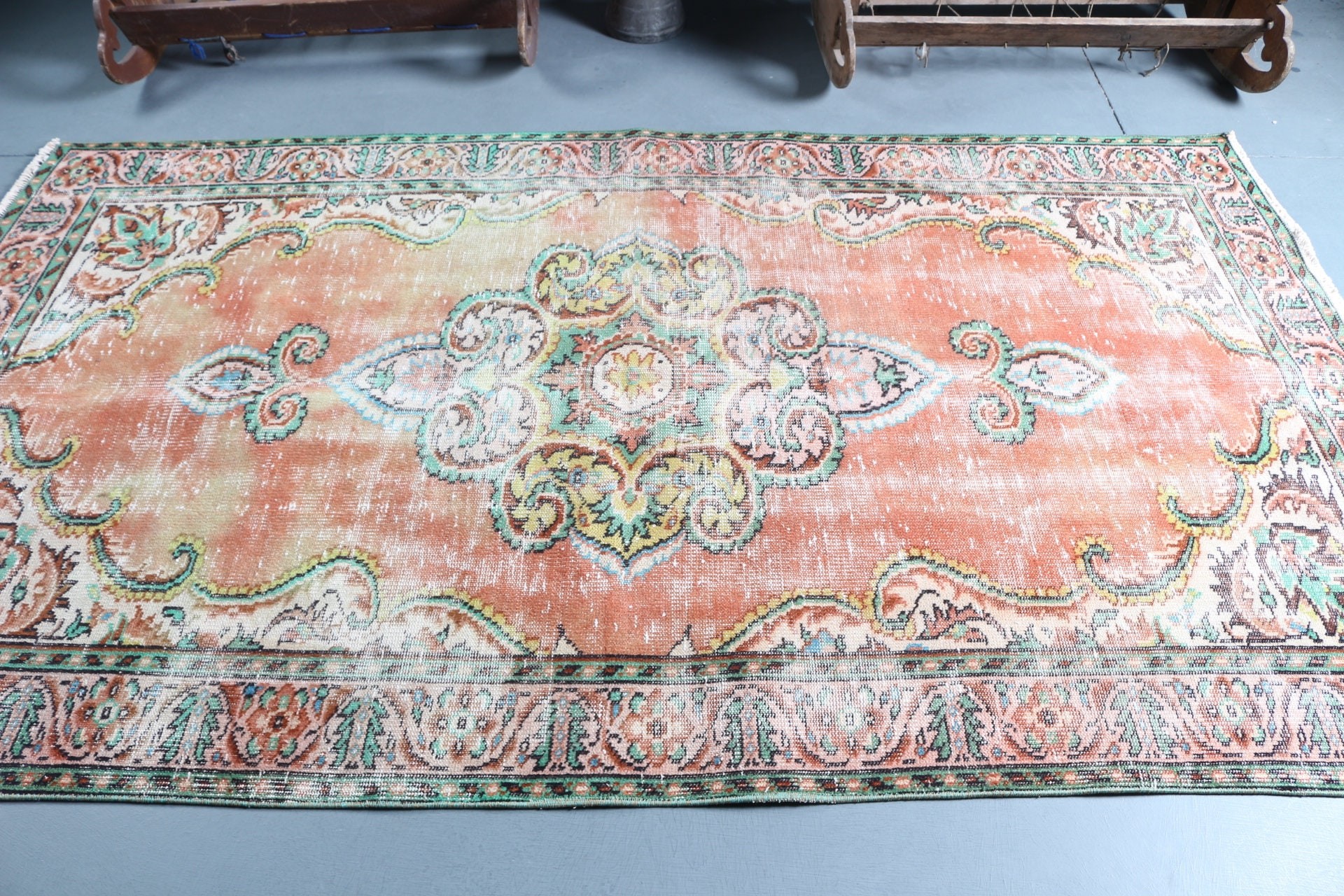 Ev Dekor Halısı, Kırmızı Yün Halı, Doğal Halı, Oturma Odası Halısı, Türk Halısı, Yatak Odası Halısı, Vintage Halılar, 5x8,5 ft Büyük Halılar