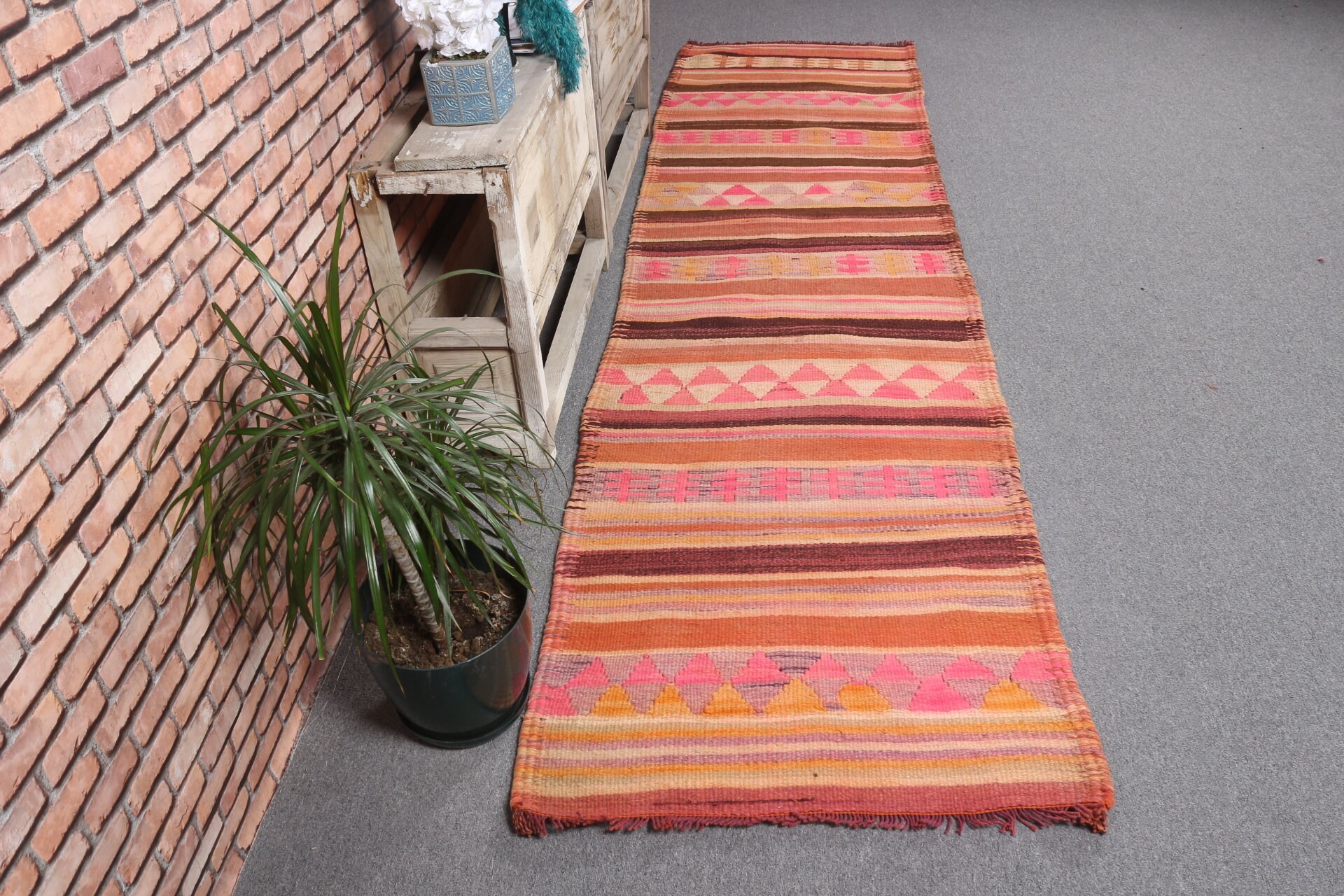 2.8x10.4 ft Runner Rugs, Turkish Rugs, Brown Home Decor Rugs, Corridor Rug, Wool Rug, Cool Rug, Kitchen Rugs, Rugs for Stair, Vintage Rugs