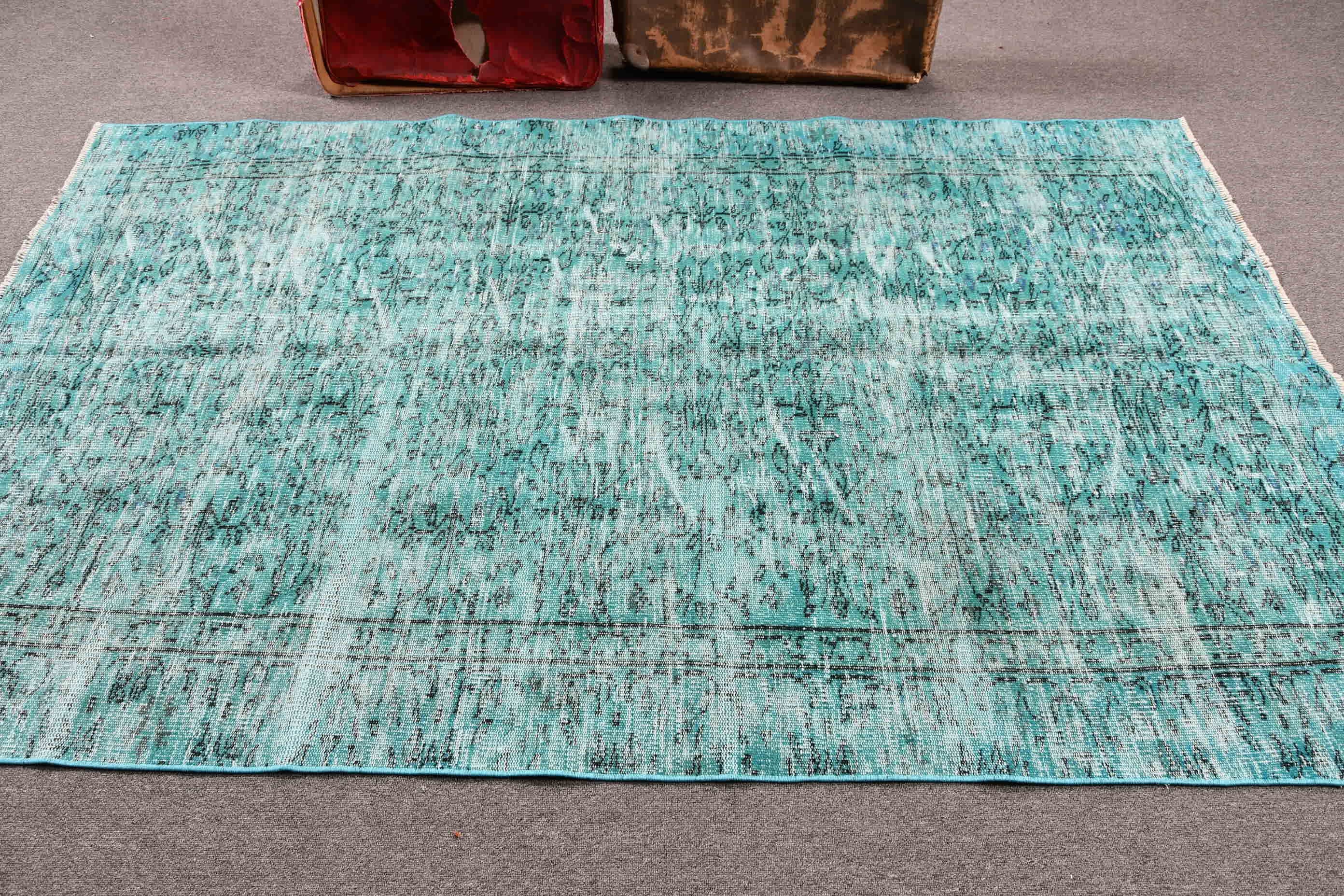 Home Decor Rugs, Cute Rug, 4.9x7.8 ft Area Rug, Blue Wool Rugs, Dining Room Rug, Living Room Rug, Turkish Rugs, Vintage Rugs, Oushak Rugs