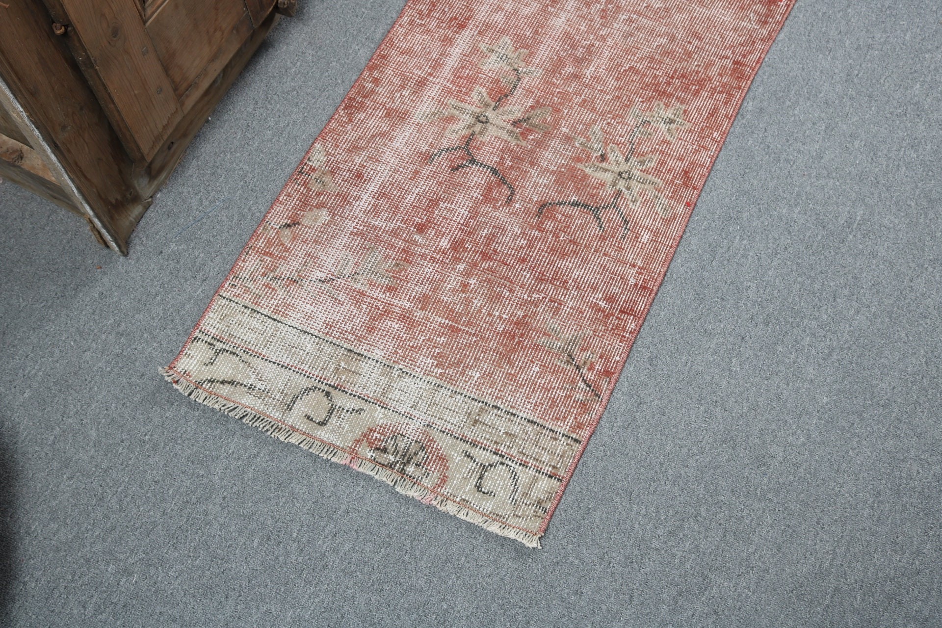 Vintage Halı, 1.7x3.1 ft Küçük Halı, Kırmızı Modern Halı, Boho Halıları, Küçük Alan Halısı, Giriş Halısı, Türk Halısı, Oryantal Halı, Giriş Halıları