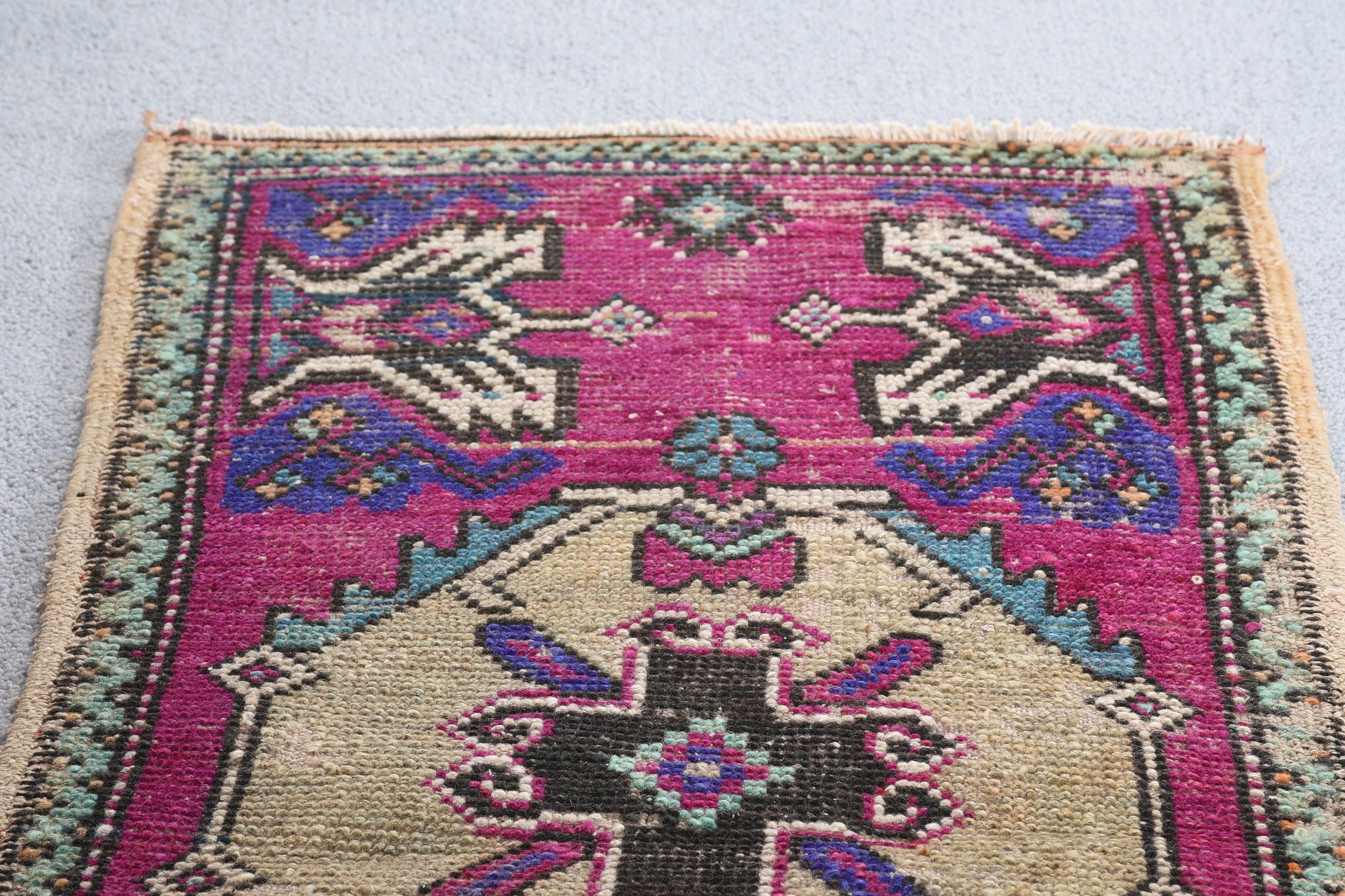 Vintage Rug, Rugs for Car Mat, 1.5x3 ft Small Rugs, Pink Moroccan Rugs, Kitchen Rug, Car Mat Rug, Wool Rugs, Anatolian Rugs, Turkish Rug