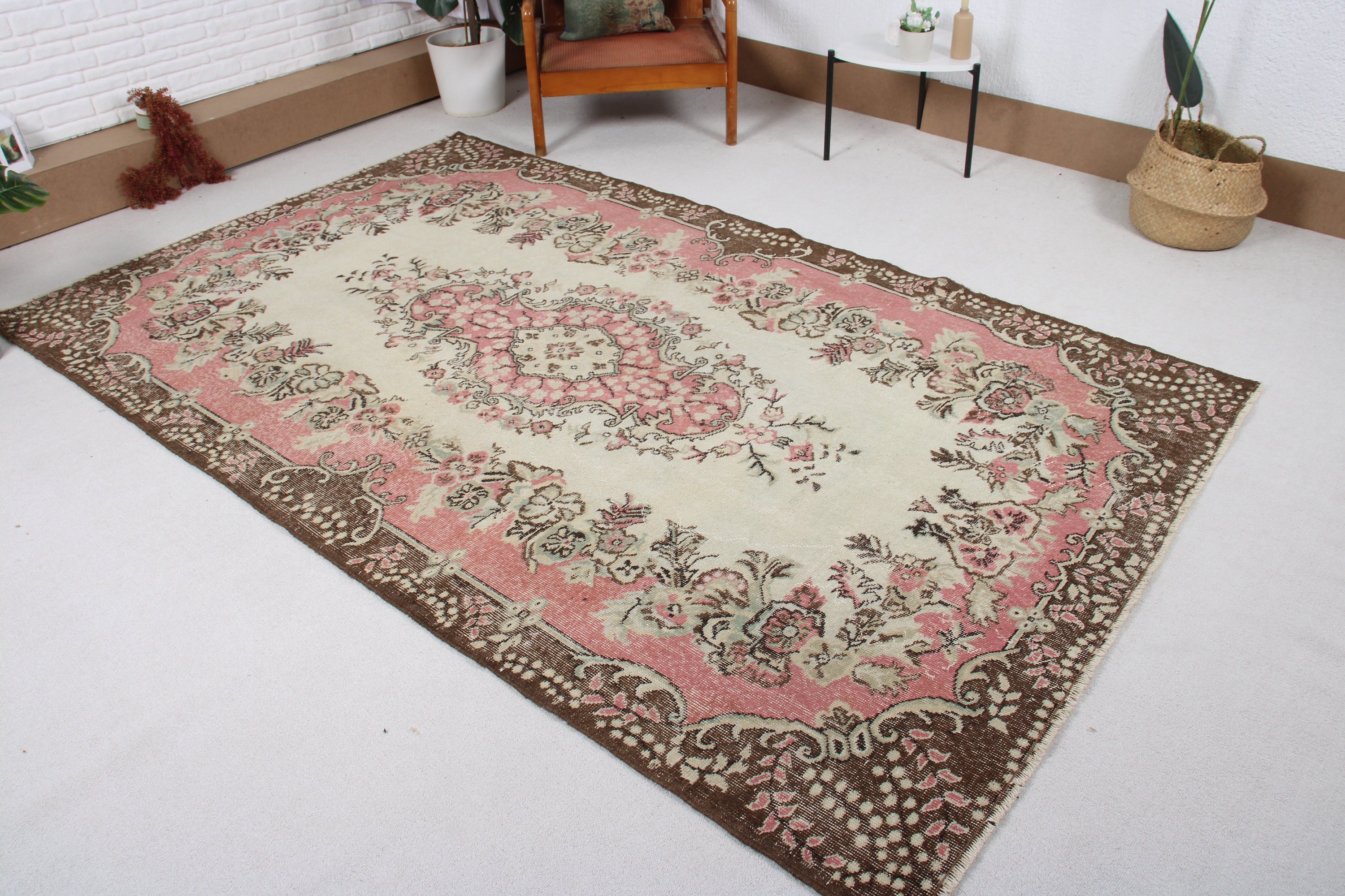 Vintage Halı, Büyük Vintage Halı, Bej Ev Dekorasyonu Halısı, Türk Halıları, 5.3x8.9 ft Büyük Halılar, Mutfak Halısı, Yer Halıları, Oturma Odası Halıları