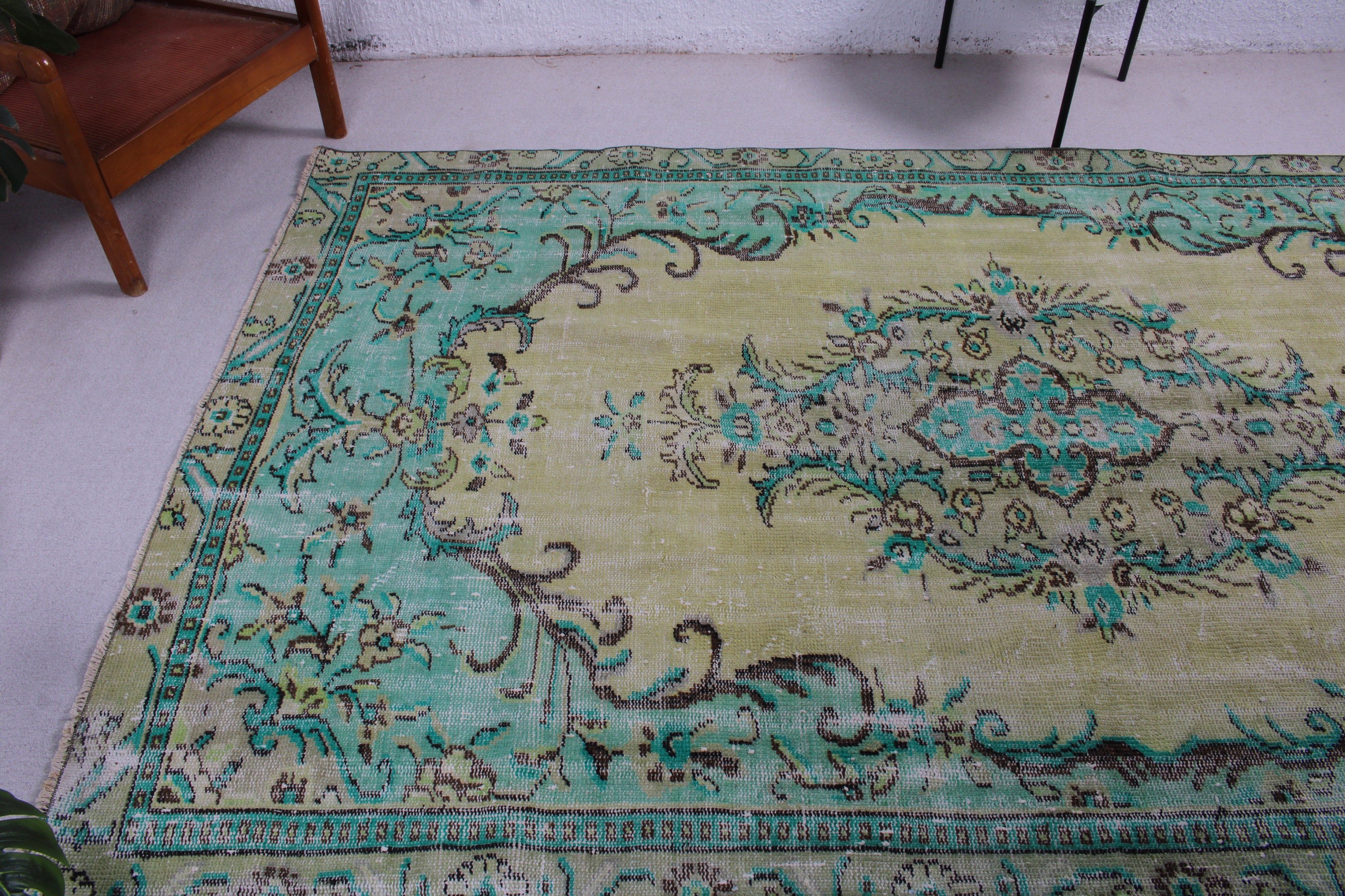 Yatak Odası Halıları, Büyük Boho Halısı, Oushak Halıları, Kabile Halısı, Ev Dekorasyonu Halıları, Vintage Halılar, Türk Halıları, 5.3x9 ft Büyük Halılar, Yeşil Nötr Halılar