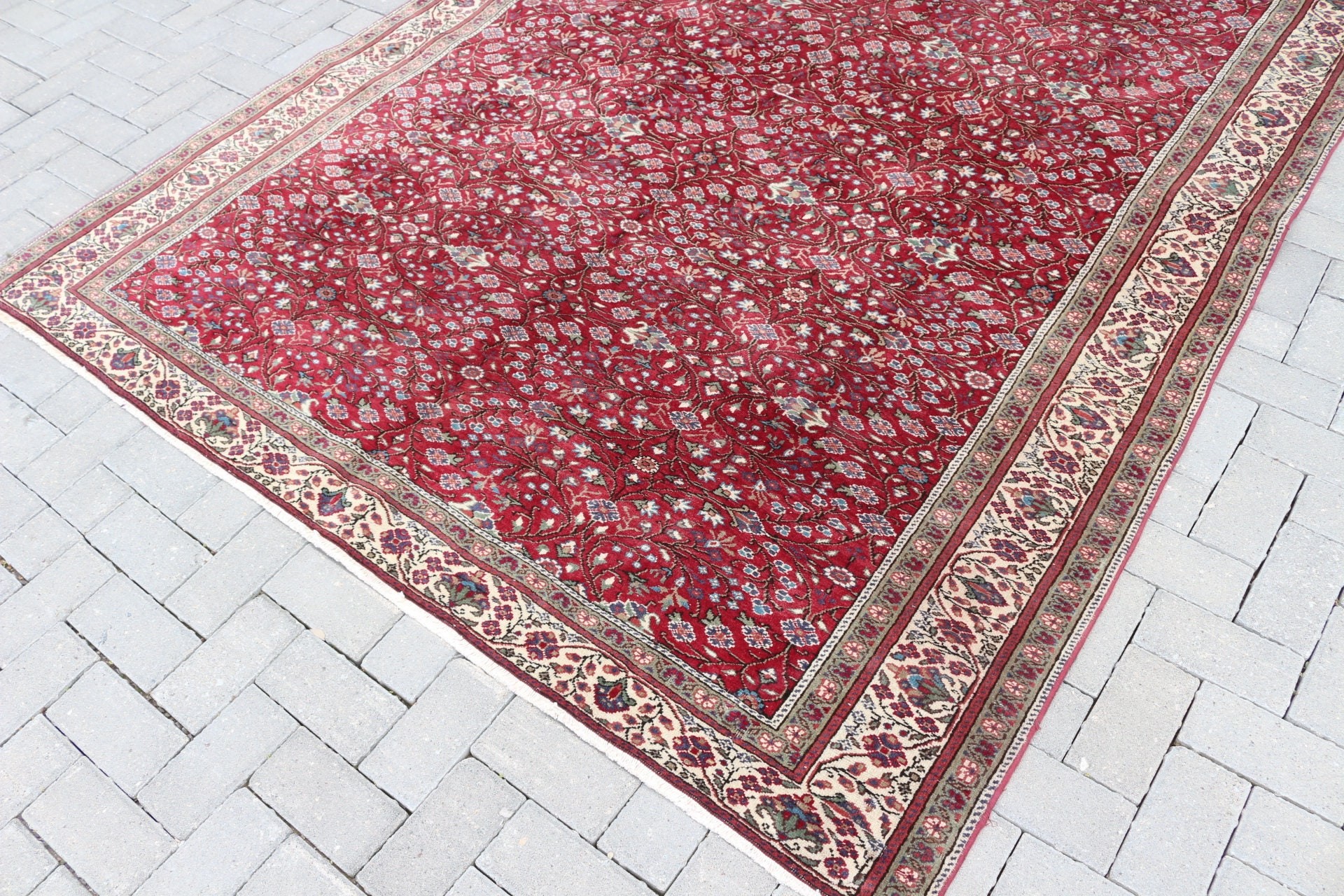 Yemek Odası Halısı, Sanat Halısı, Kırmızı Mutfak Halısı, 6.4x9.1 ft Büyük Halı, Vintage Halı, Oturma Odası Halısı, Ev Dekor Halısı, Türk Halıları, Anadolu Halısı