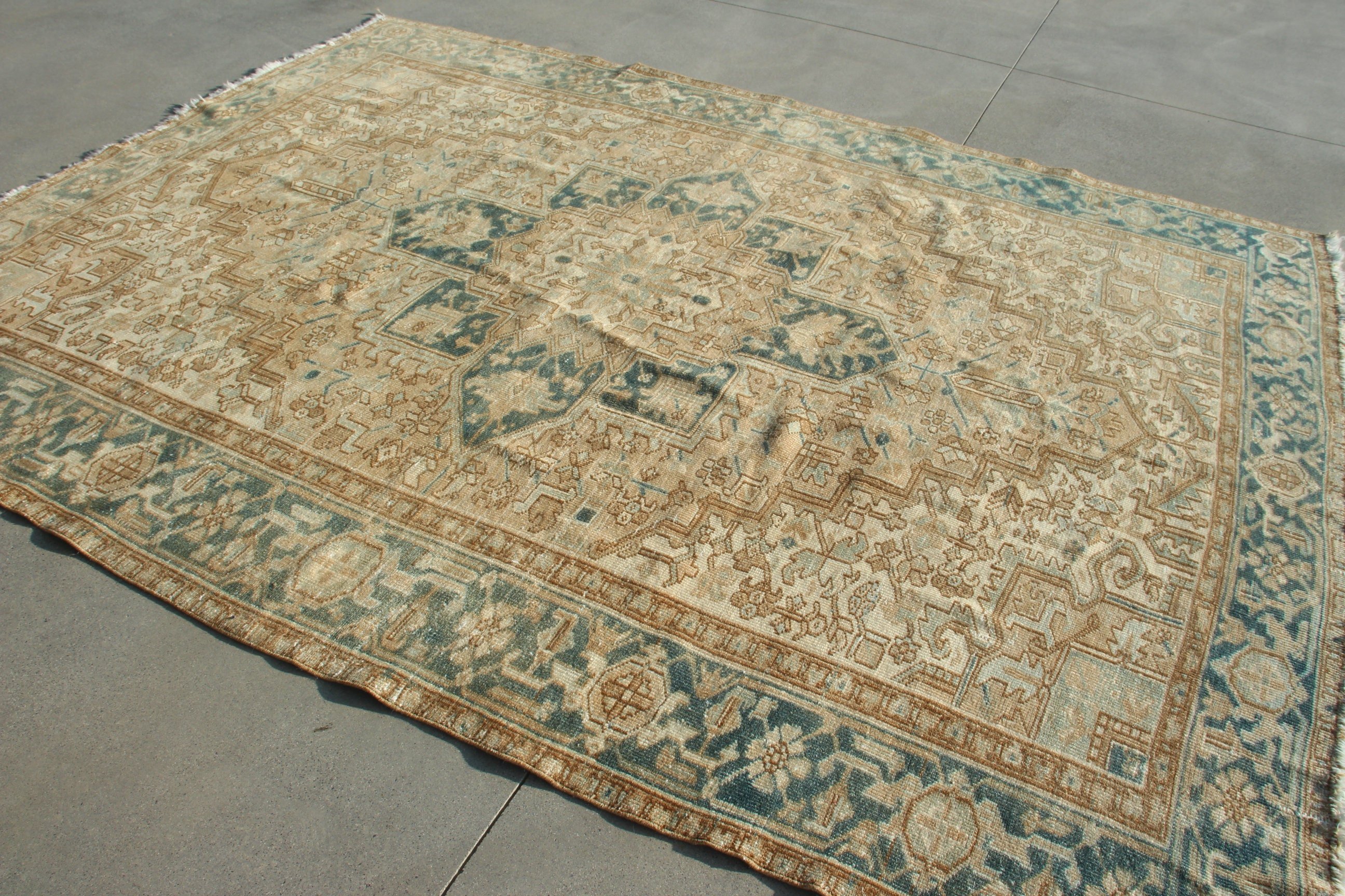 Vintage Rugs, Dining Room Rugs, Turkish Rugs, Luxury Rug, Salon Rugs, Bedroom Rug, 7.8x10 ft Oversize Rug, Blue Neutral Rugs