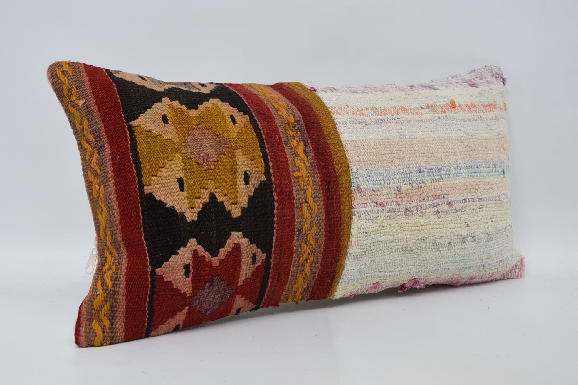 Ikat Pillow Sham, Turkish Pillow, Pastel Cushion Case, 12"x24" Red Pillow Sham, Interior Designer Pillow, Antique Pillows