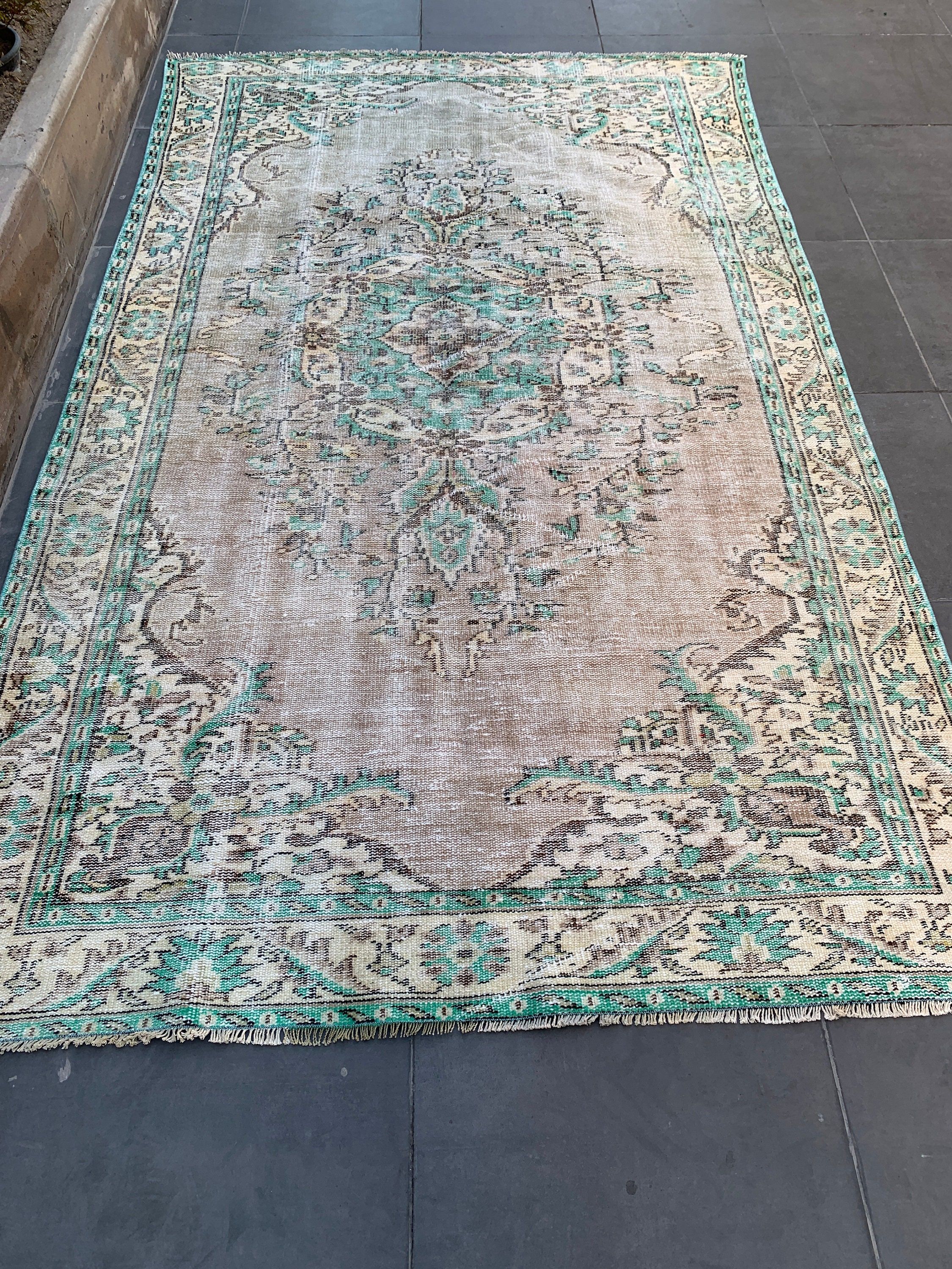 Mutfak Halısı, Bej Soğuk Halı, Antika Halı, Yemek Odası Halısı, Salon Halıları, 5.9x10 ft Büyük Halı, Vintage Halı, Salon Halıları, Türk Halısı