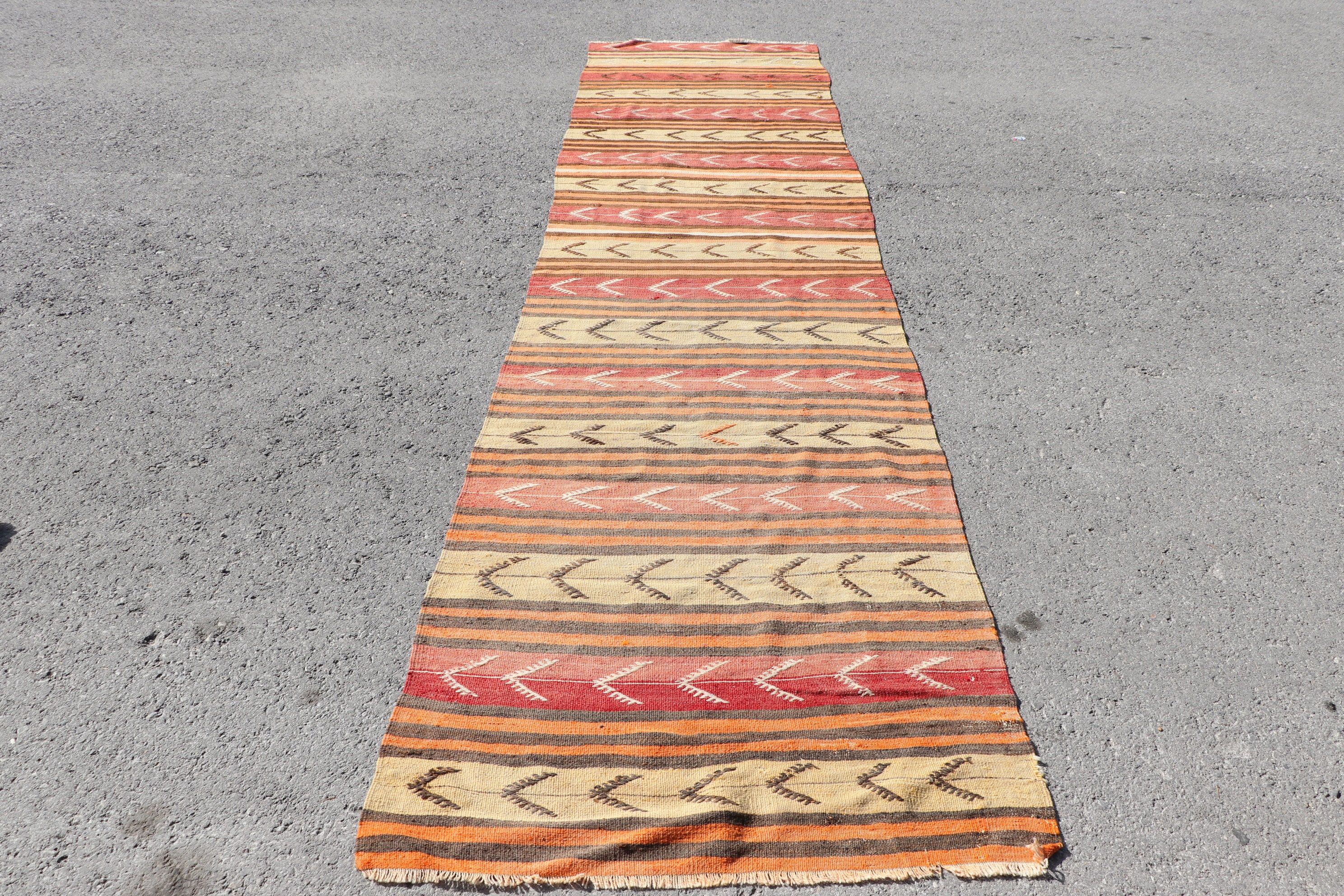 Vintage Rug, Aztec Rug, 3.1x12.5 ft Runner Rug, Stair Rug, Turkish Rug, Kilim, Corridor Rug, Beige Moroccan Rug, Oriental Rug