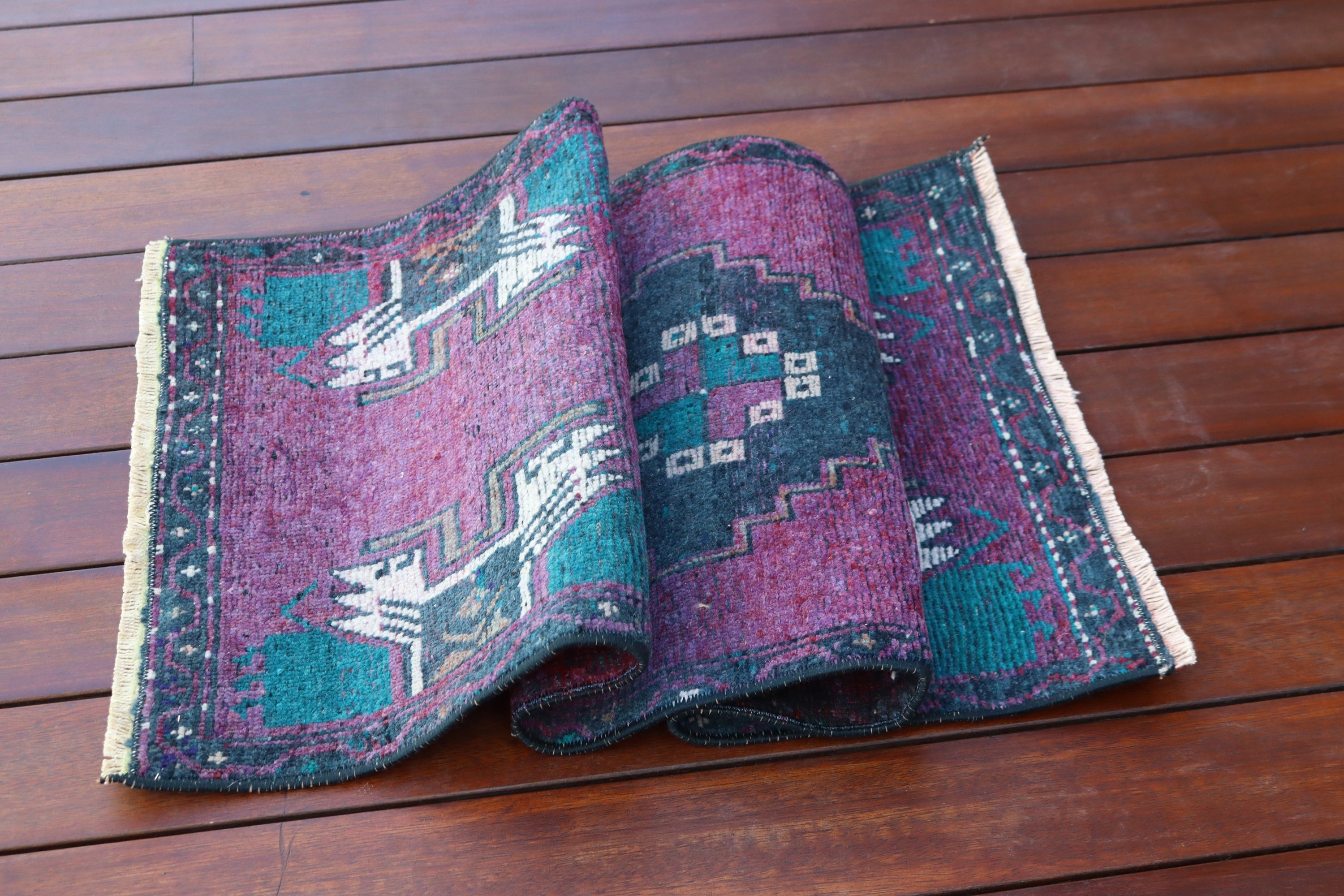 Turkish Rug, Small Vintage Rugs, Bathroom Rugs, 1.5x3.5 ft Small Rugs, Floor Rug, Purple Cool Rugs, Luxury Rugs, Vintage Rug, Oriental Rug