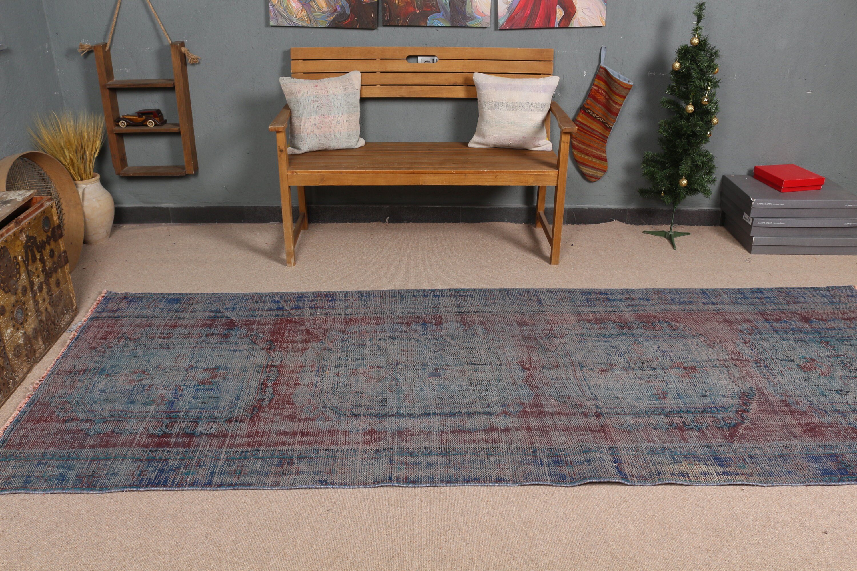 Vintage Rugs, 3.9x10.5 ft Runner Rug, Blue Cool Rug, Stair Rugs, Turkish Rugs, Home Decor Rugs, Bedroom Rug, Rugs for Runner, Corridor Rug