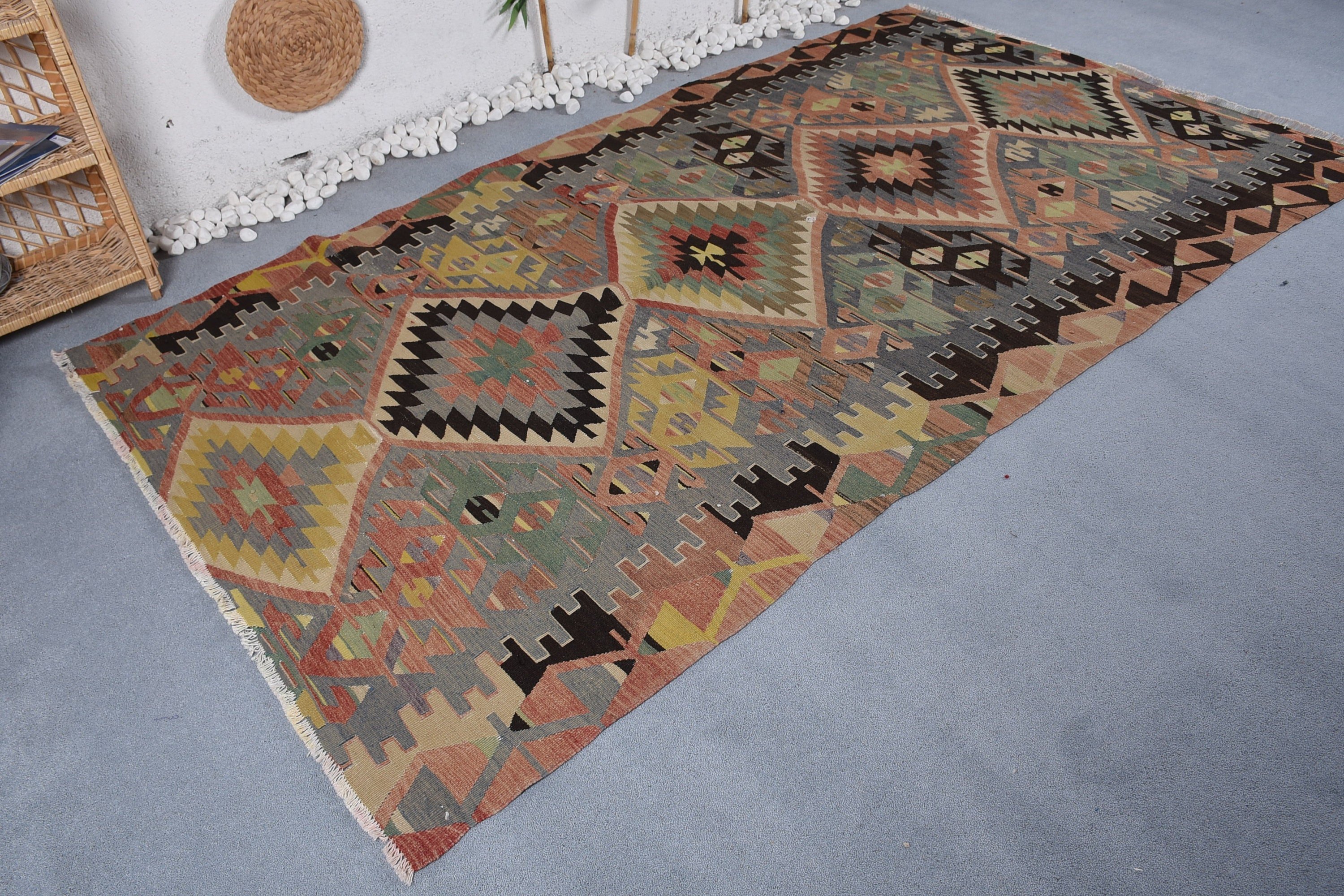 Living Room Rugs, Cool Rug, Bedroom Rugs, Distressed Rug, Rugs for Salon, Kilim, 5.2x9.6 ft Large Rug, Vintage Rugs, Turkish Rug, Floor Rug