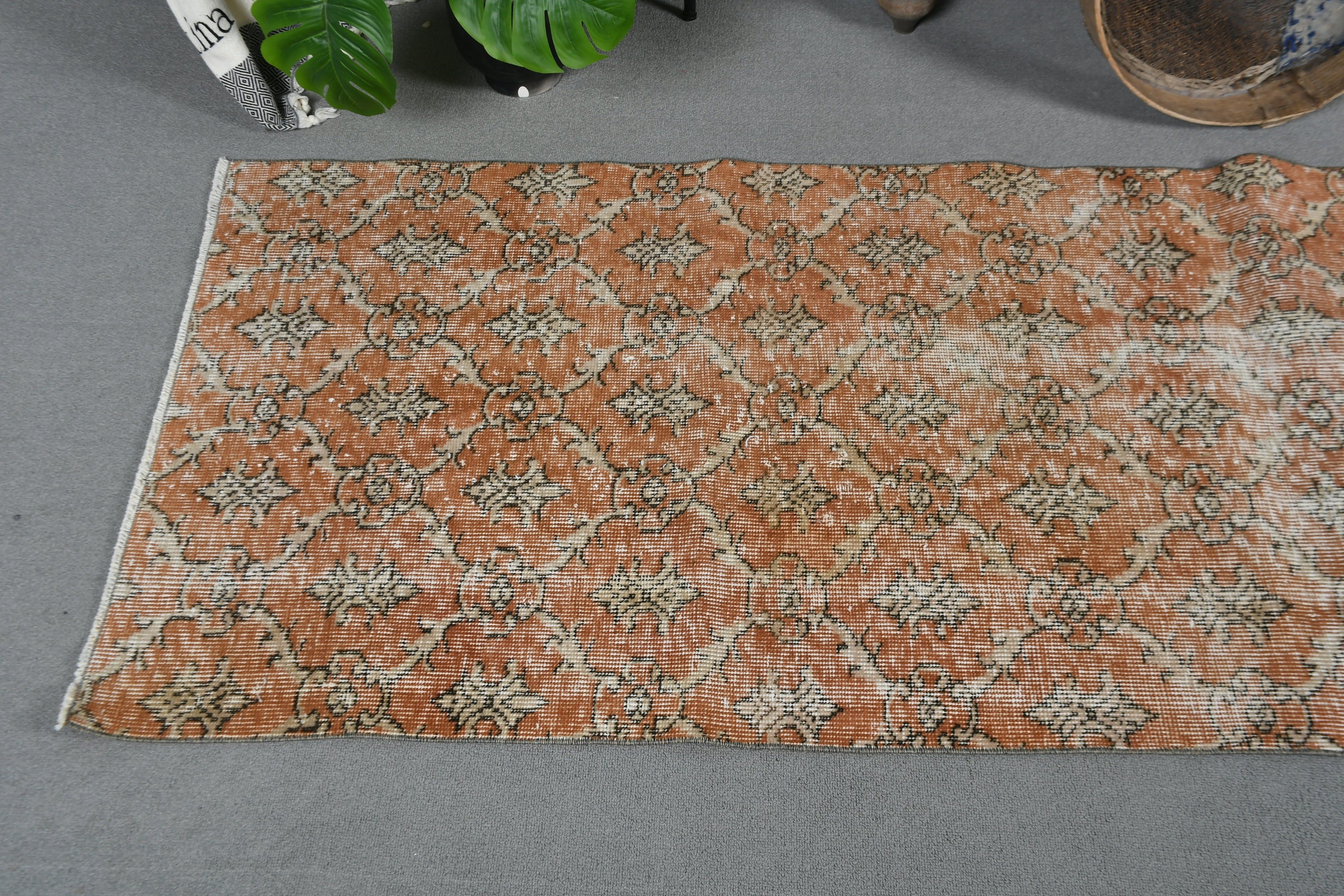 Orange Home Decor Rug, Antique Rug, Wool Rug, 2.6x8.2 ft Runner Rugs, Floor Rug, Kitchen Rug, Rugs for Corridor, Vintage Rug, Turkish Rugs