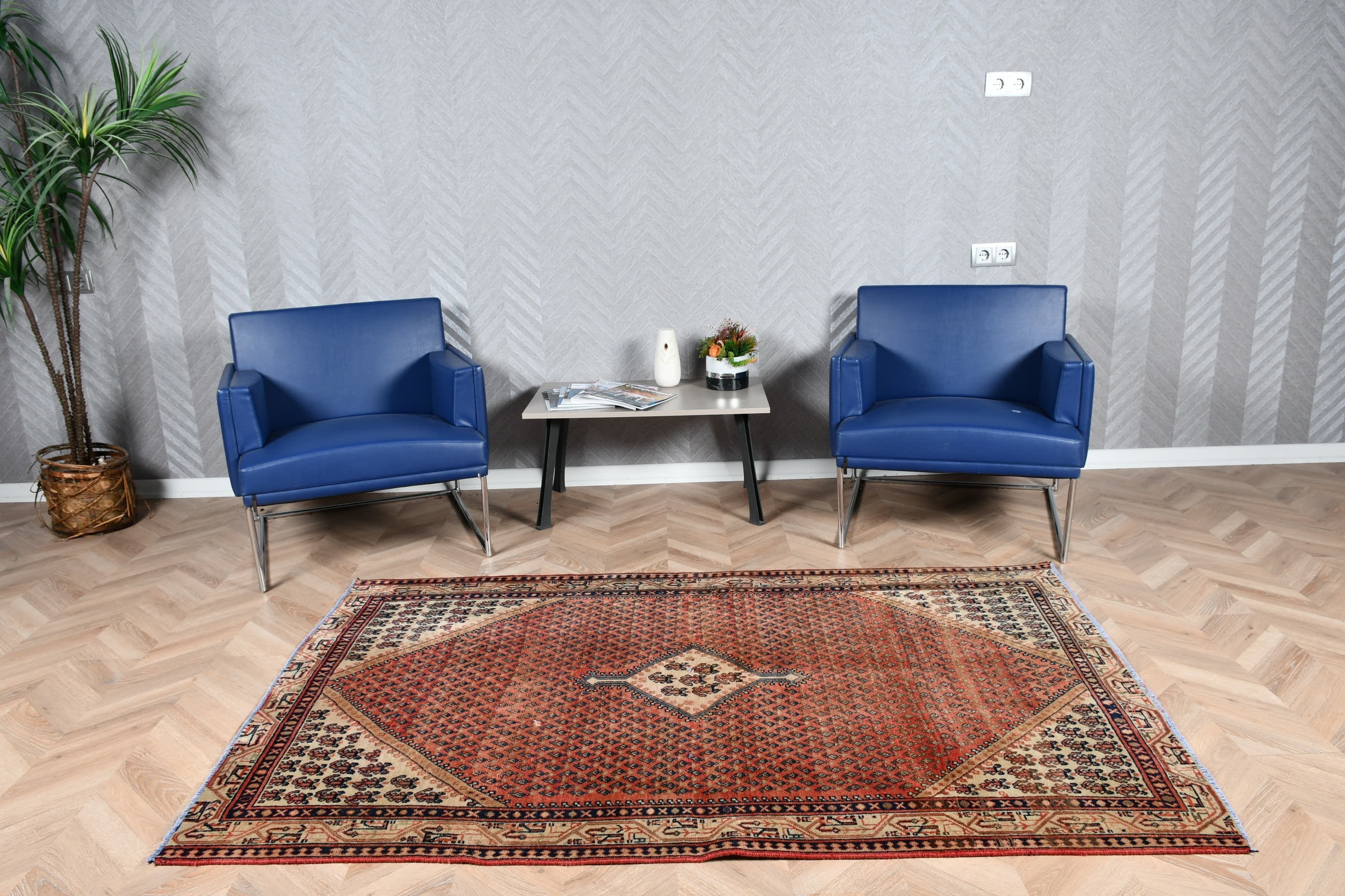 Moroccan Rugs, Nursery Rugs, Living Room Rug, Turkish Rug, 4.3x6.6 ft Area Rug, Rugs for Bedroom, Vintage Rug, Red Wool Rug