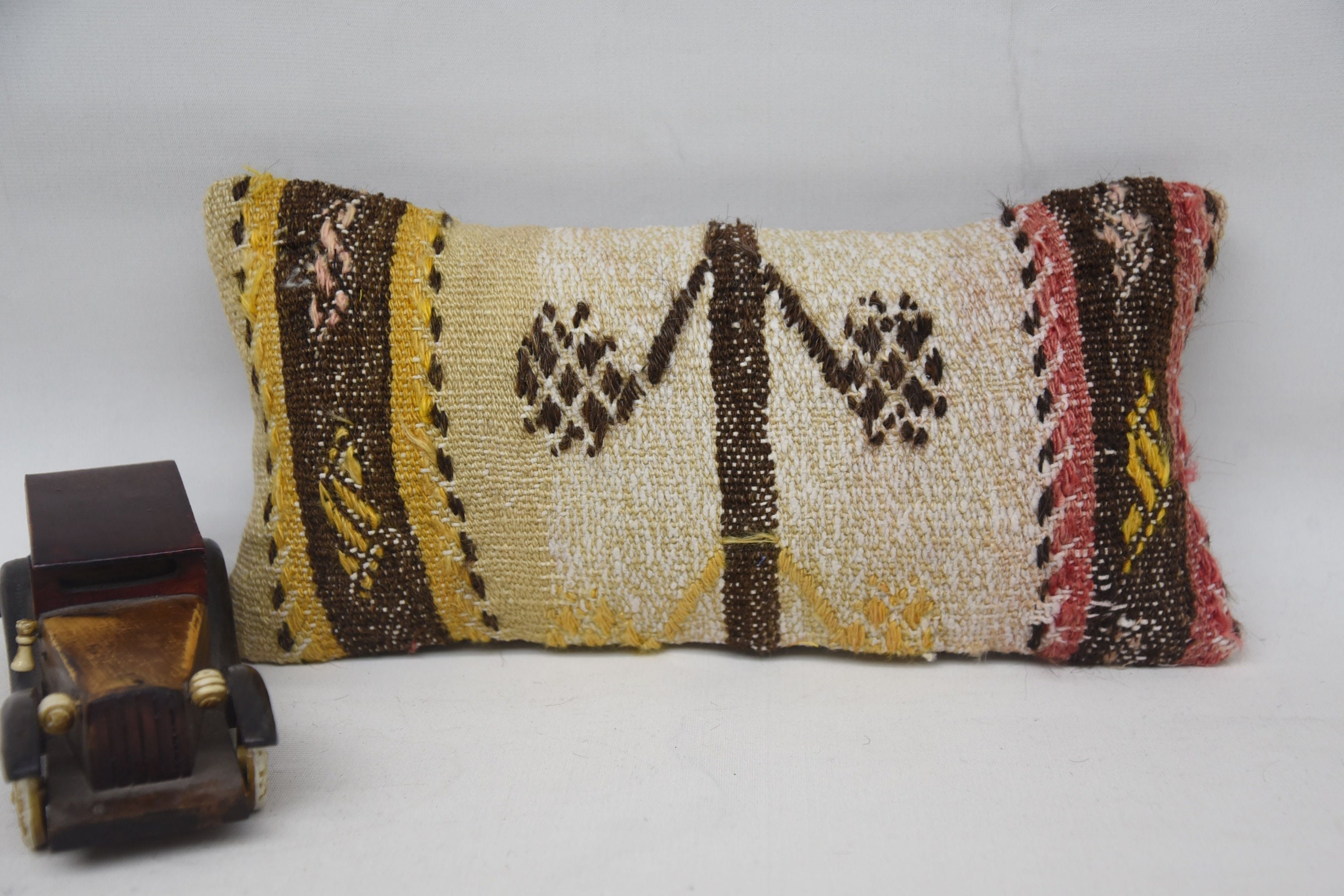 Kilim Cushion Sham, Southwestern Cushion, Home Decor Pillow, Kilim Rug Pillow Cover, 8"x16" Yellow Pillow Case, Boho Pillow