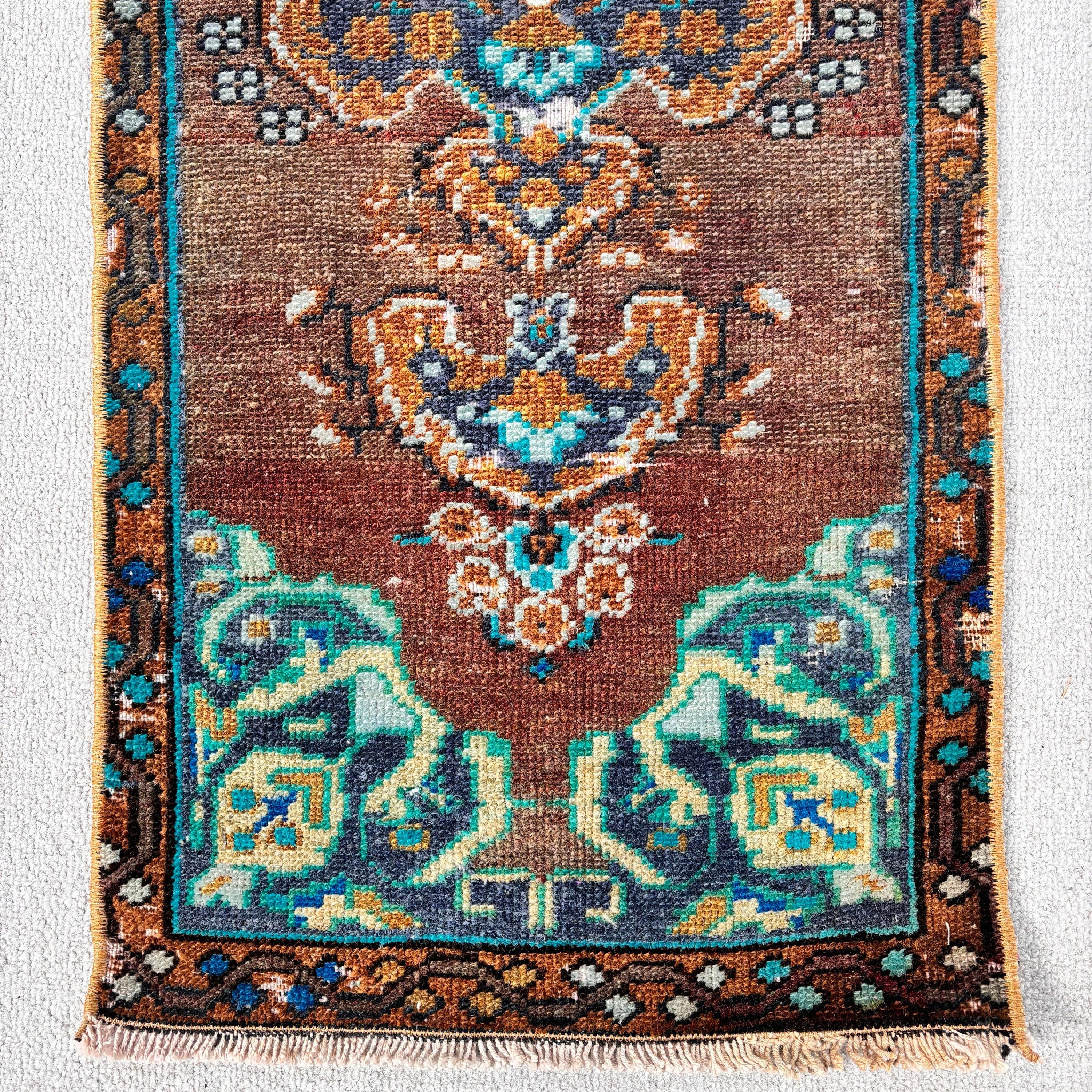 Vintage Halılar, Kahverengi Oushak Halı, Oushak Halıları, Türk Halısı, Oryantal Halı, 1,3x3,3 ft Küçük Halı, Sevimli Banyo Paspas Halısı, Mutfak Halıları, Araba Paspas Halıları