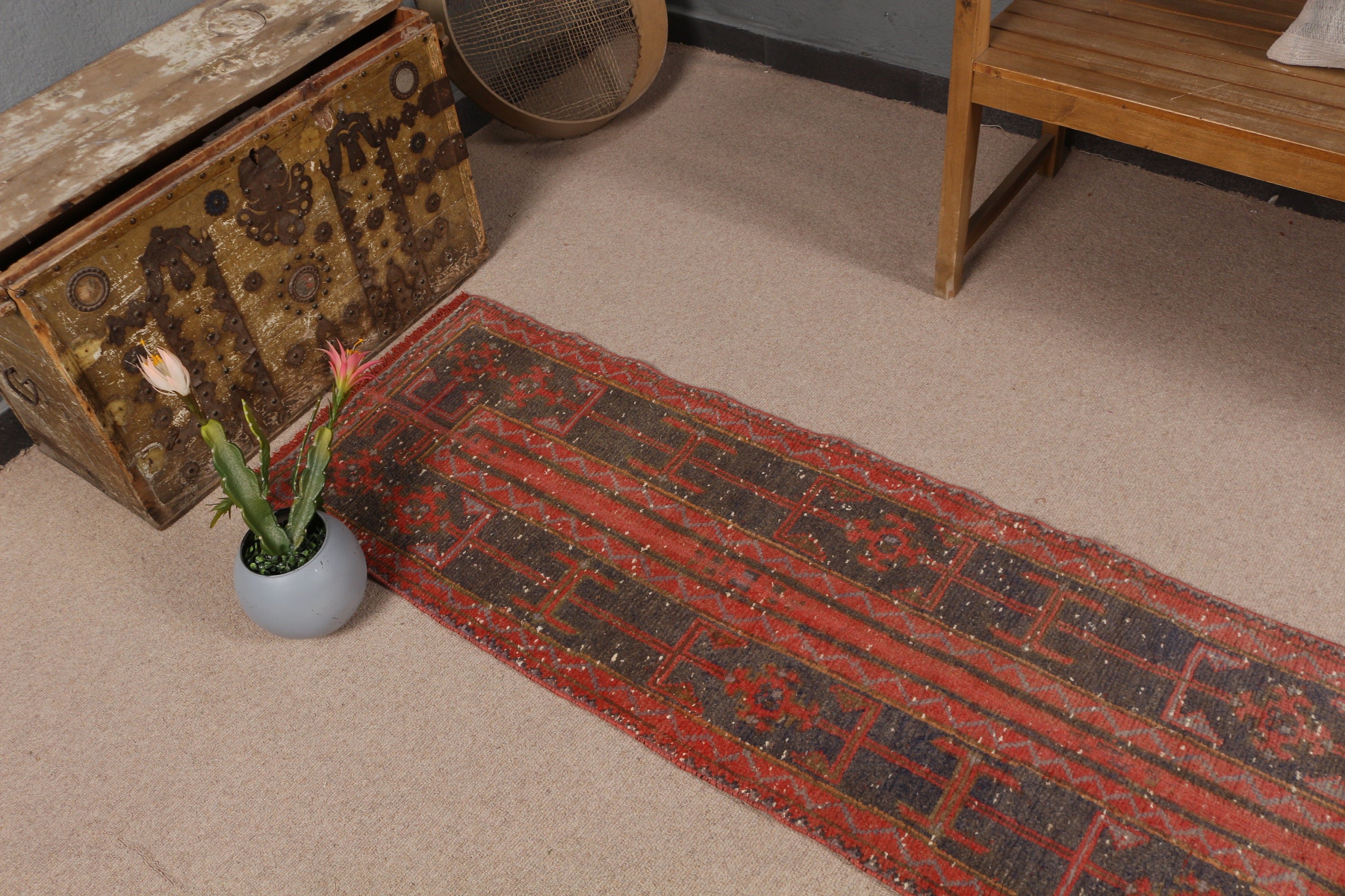 Rugs for Runner, Vintage Rugs, Hallway Rug, Corridor Rug, Oushak Rug, Red Oriental Rug, Turkish Rug, 2x10.5 ft Runner Rugs, Wool Rug