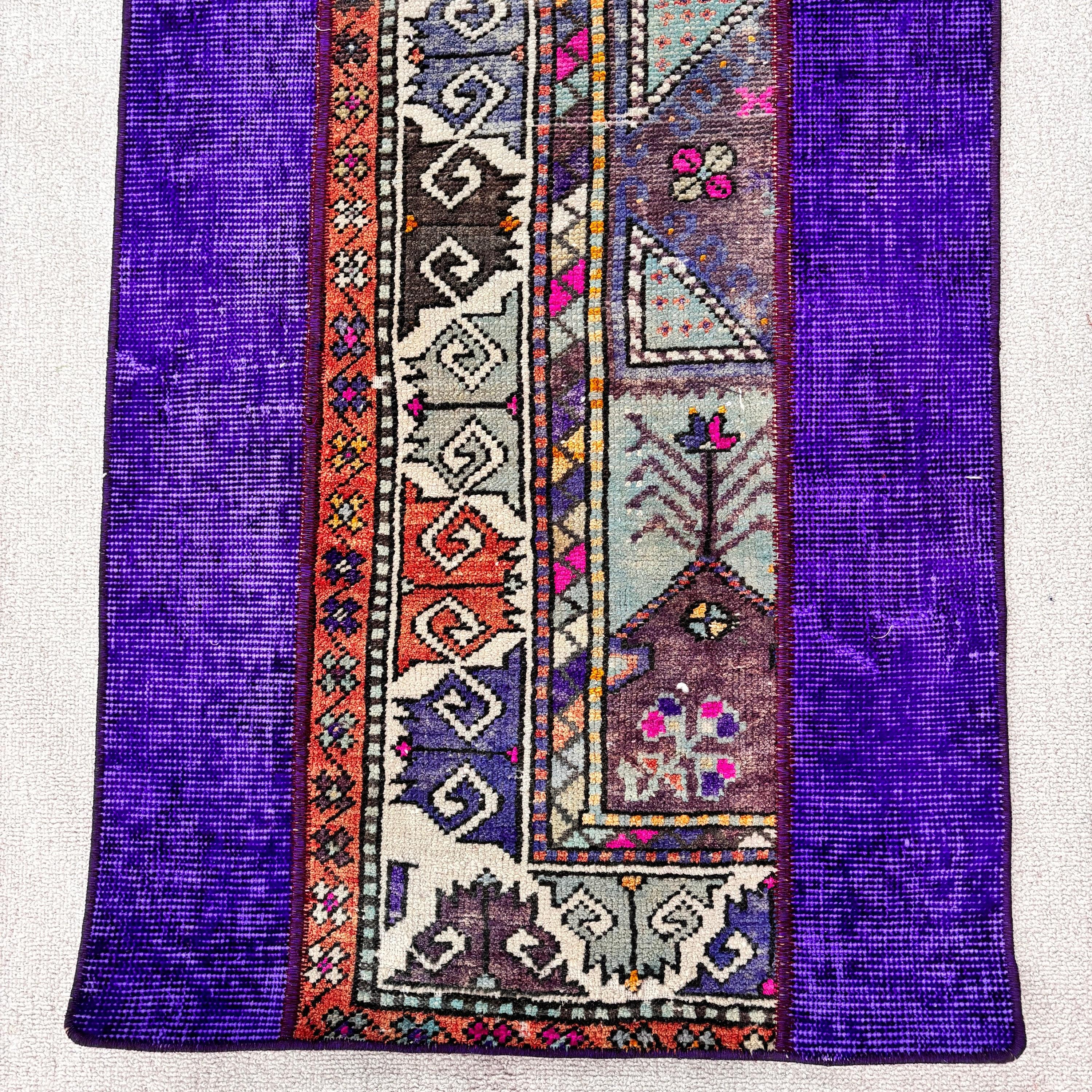 Vintage Halılar, 1.9x3.7 ft Küçük Halılar, Türk Halıları, Araba Paspas Halıları, Mor Yün Halı, Modern Halılar, Geometrik Halı, Banyo Halısı