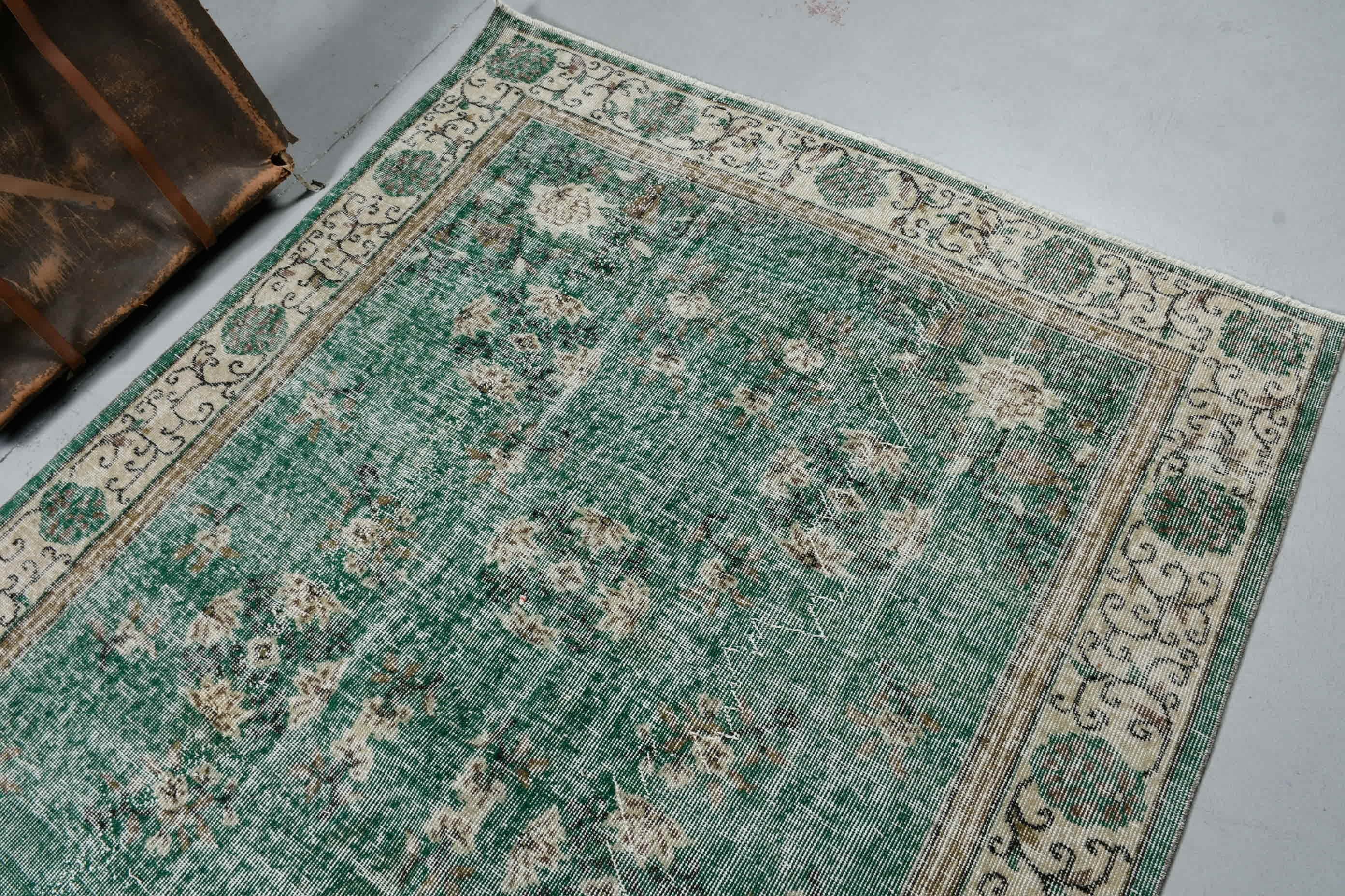 Turkish Rugs, 5.3x7.9 ft Large Rug, Green Wool Rug, Wool Rug, Living Room Rugs, Rugs for Living Room, Vintage Rug, Cute Rugs, Bedroom Rugs