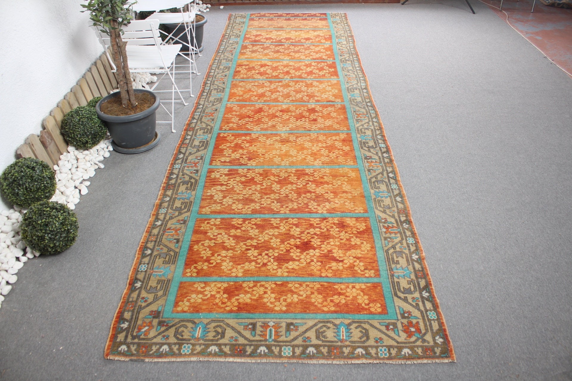 Antique Rug, Turkish Rugs, 4.6x15.3 ft Runner Rugs, Rugs for Corridor, Office Rugs, Orange Cool Rug, Stair Rug, Vintage Rug