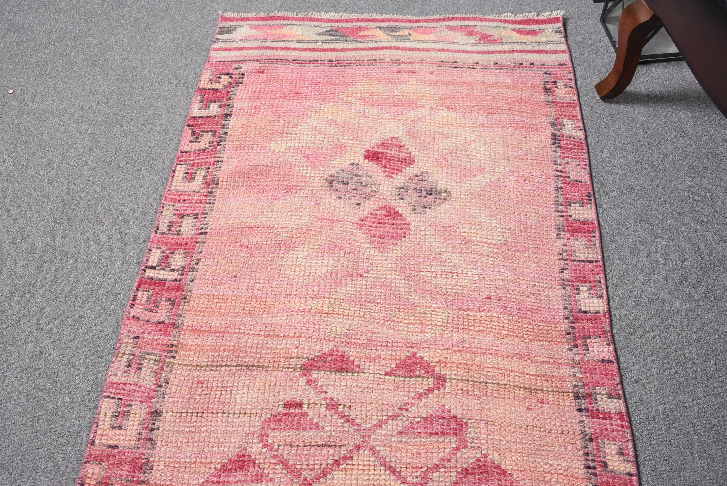 Havalı Halı, Pembe Oushak Halı, Vintage Halı, 2.8x10.1 ft Runner Halıları, Türk Halısı, Runner Halıları, Koridor Halısı, Yün Halıları, Mutfak Halısı