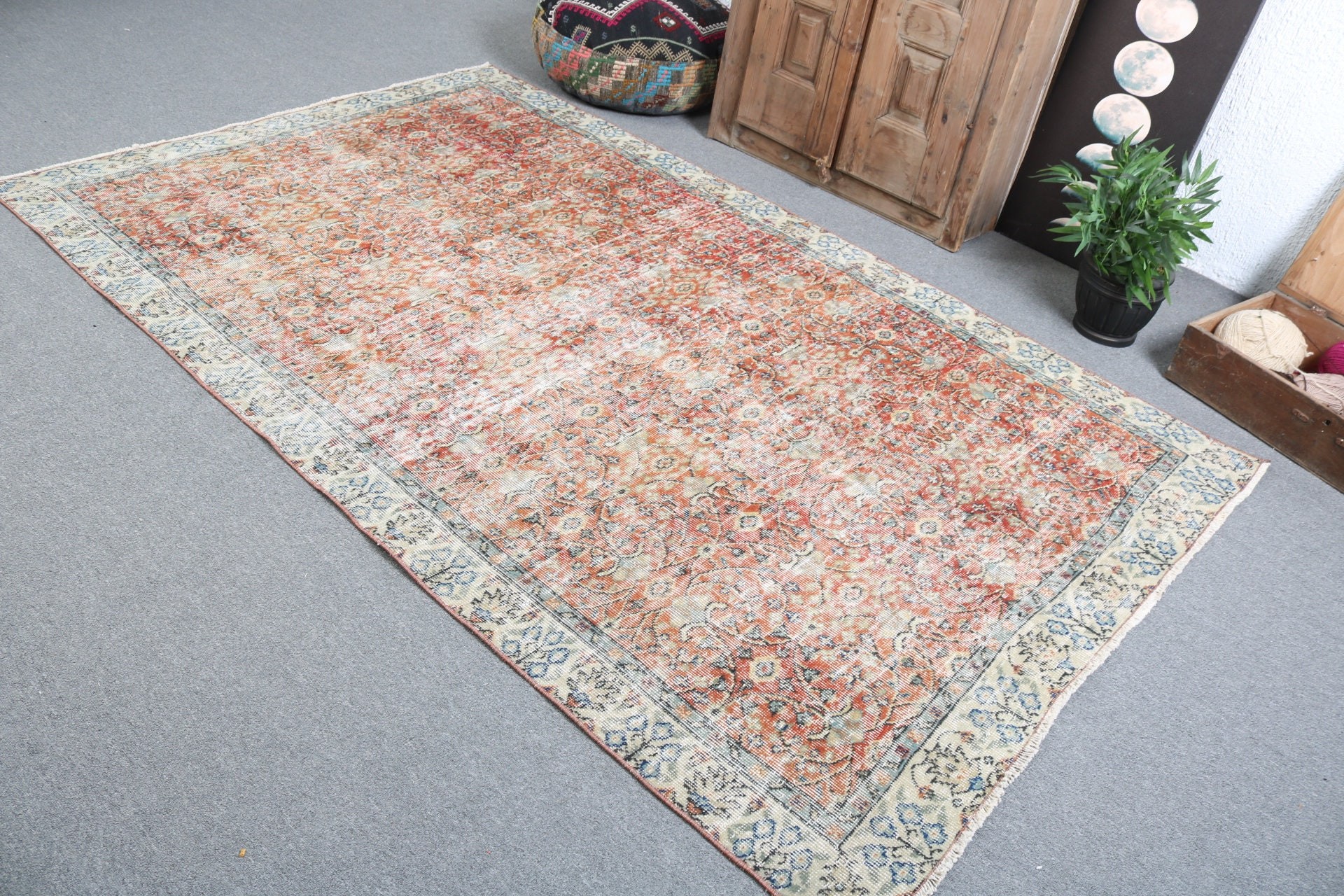 Turkish Rugs, Large Oushak Rug, Boho Rug, 5.2x8.5 ft Large Rugs, Bedroom Rug, Anatolian Rugs, Antique Rug, Vintage Rugs, Orange Oushak Rugs