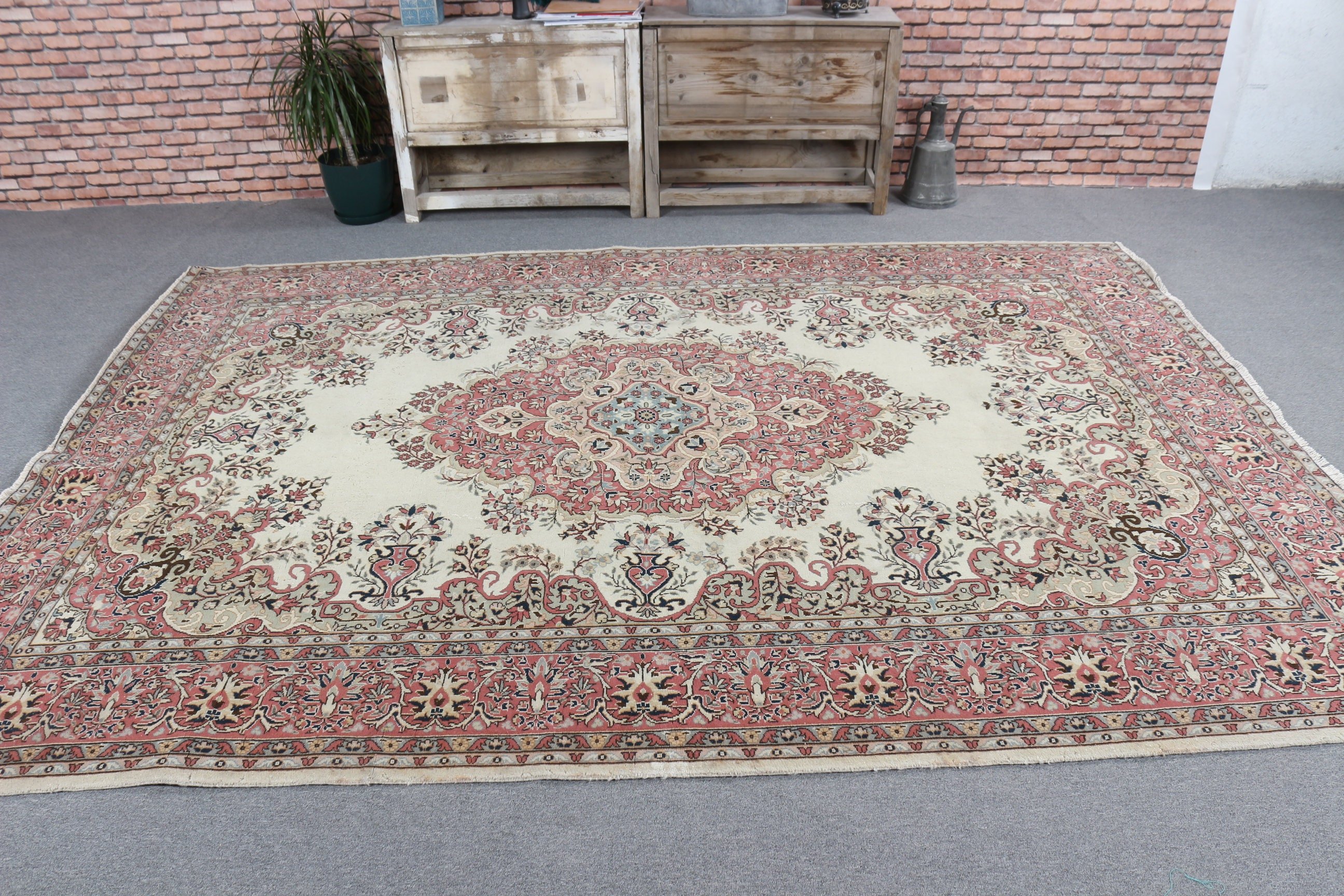 Büyük Boho Halılar, Bej İfade Halıları, Yer Halısı, 6,7x9,4 ft Büyük Halı, Büyük Vintage Halı, Vintage Halılar, Türk Halıları