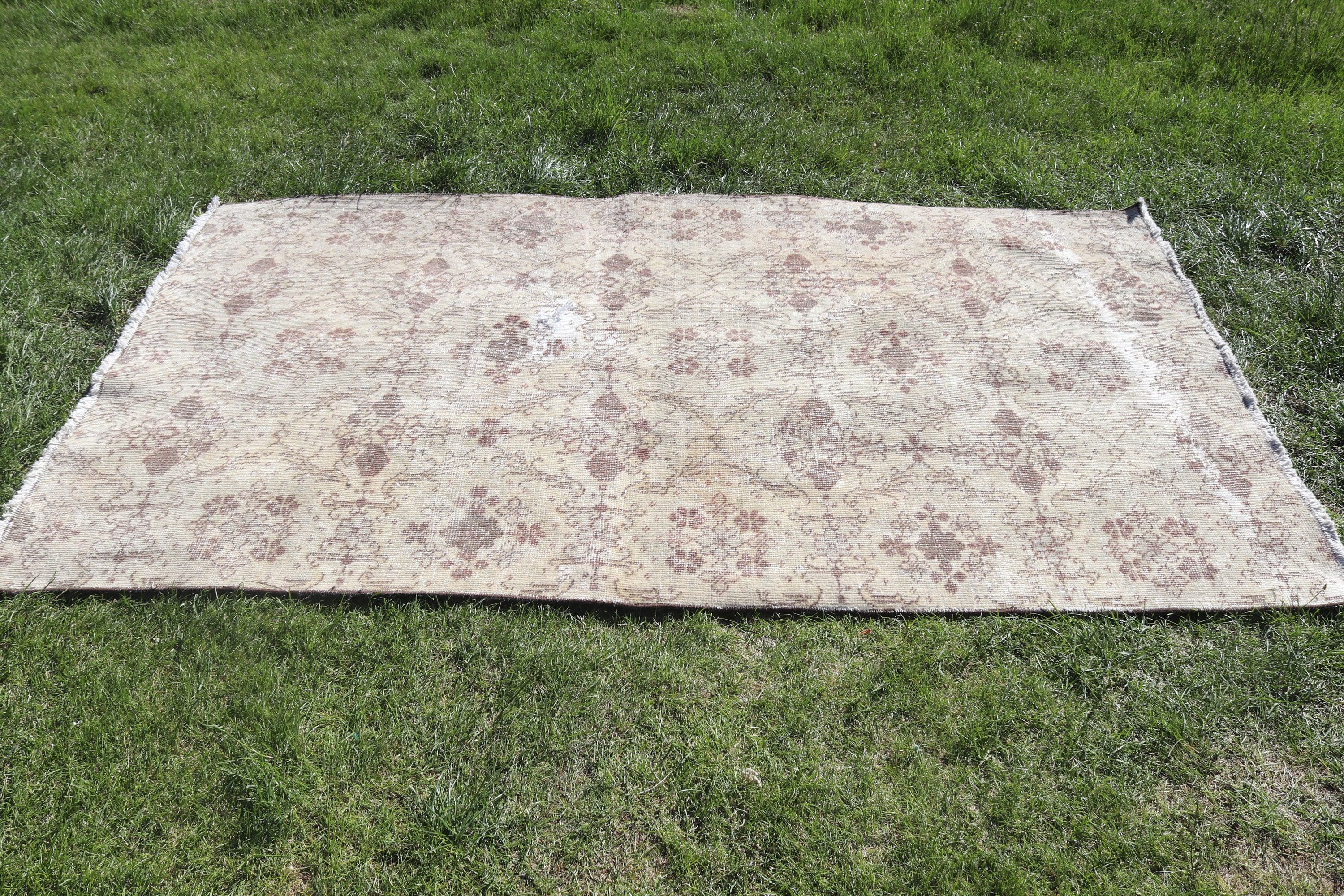 Turkish Rugs, Luxury Rug, Bedroom Rug, Boho Rug, Vintage Rugs, Rugs for Kitchen, Beige Wool Rug, Wool Rug, Floor Rug, 3.8x6.9 ft Area Rugs