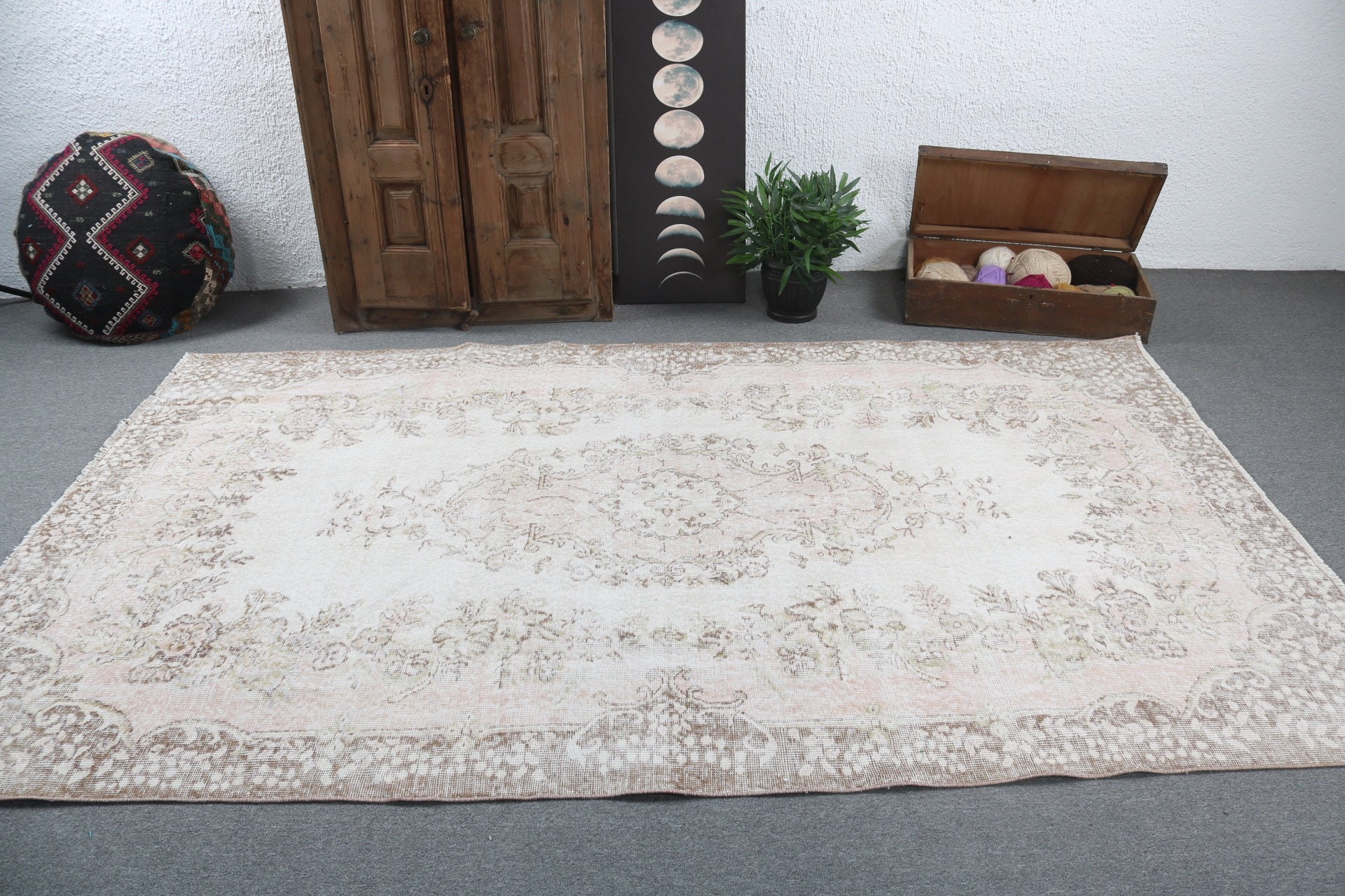 Yün Halılar, 5,7x9,3 ft Büyük Halılar, Vintage Halılar, El Dokuma Halı, Yemek Odası Halısı, Bej Fas Halıları, Türk Halısı, Düz Dokuma Halı, Salon Halıları