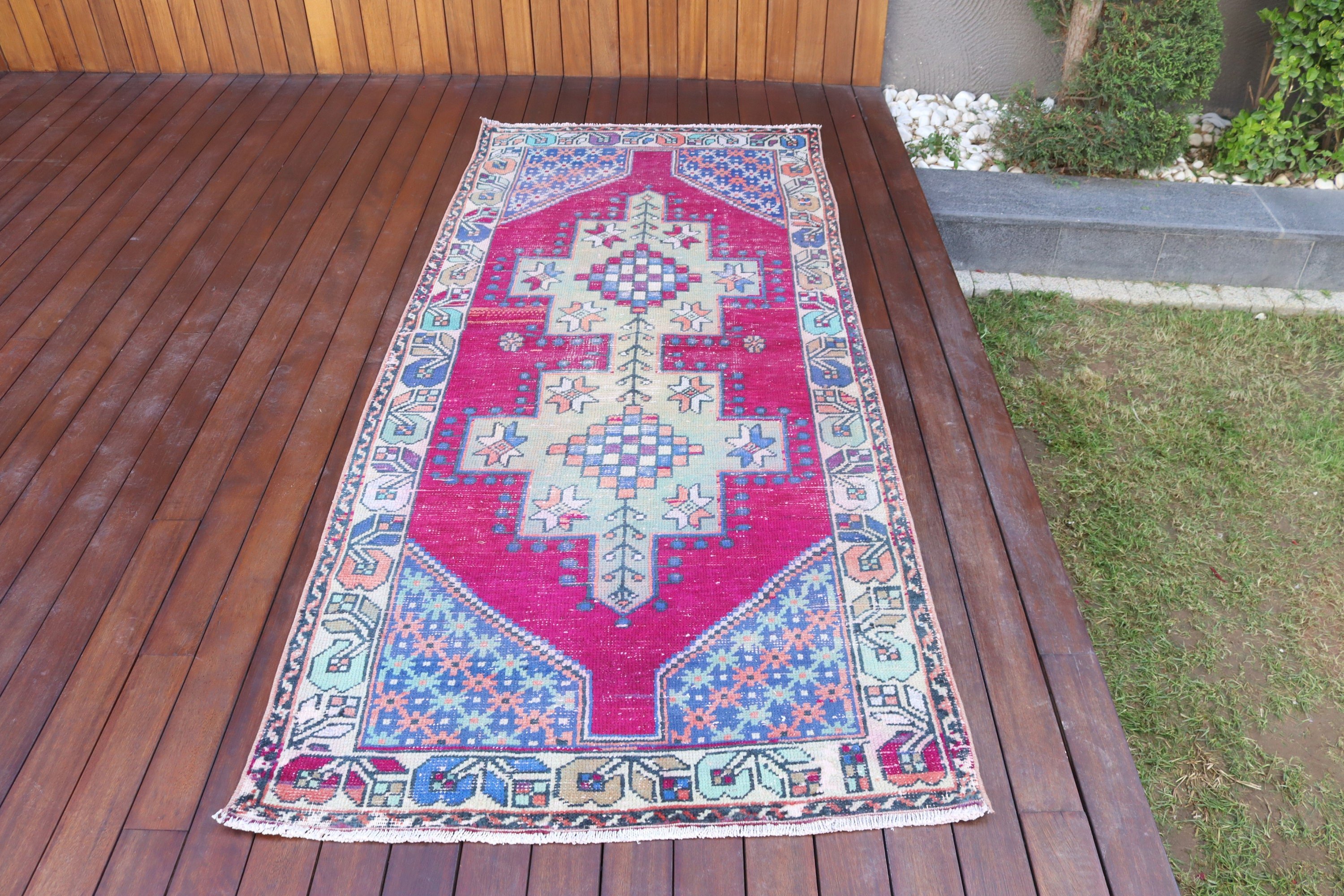 Turkish Rug, Luxury Rug, 3.3x9.4 ft Runner Rug, Vintage Rug, Statement Rugs, Rugs for Runner, Pink Statement Rug, Kitchen Rug, Modern Rug