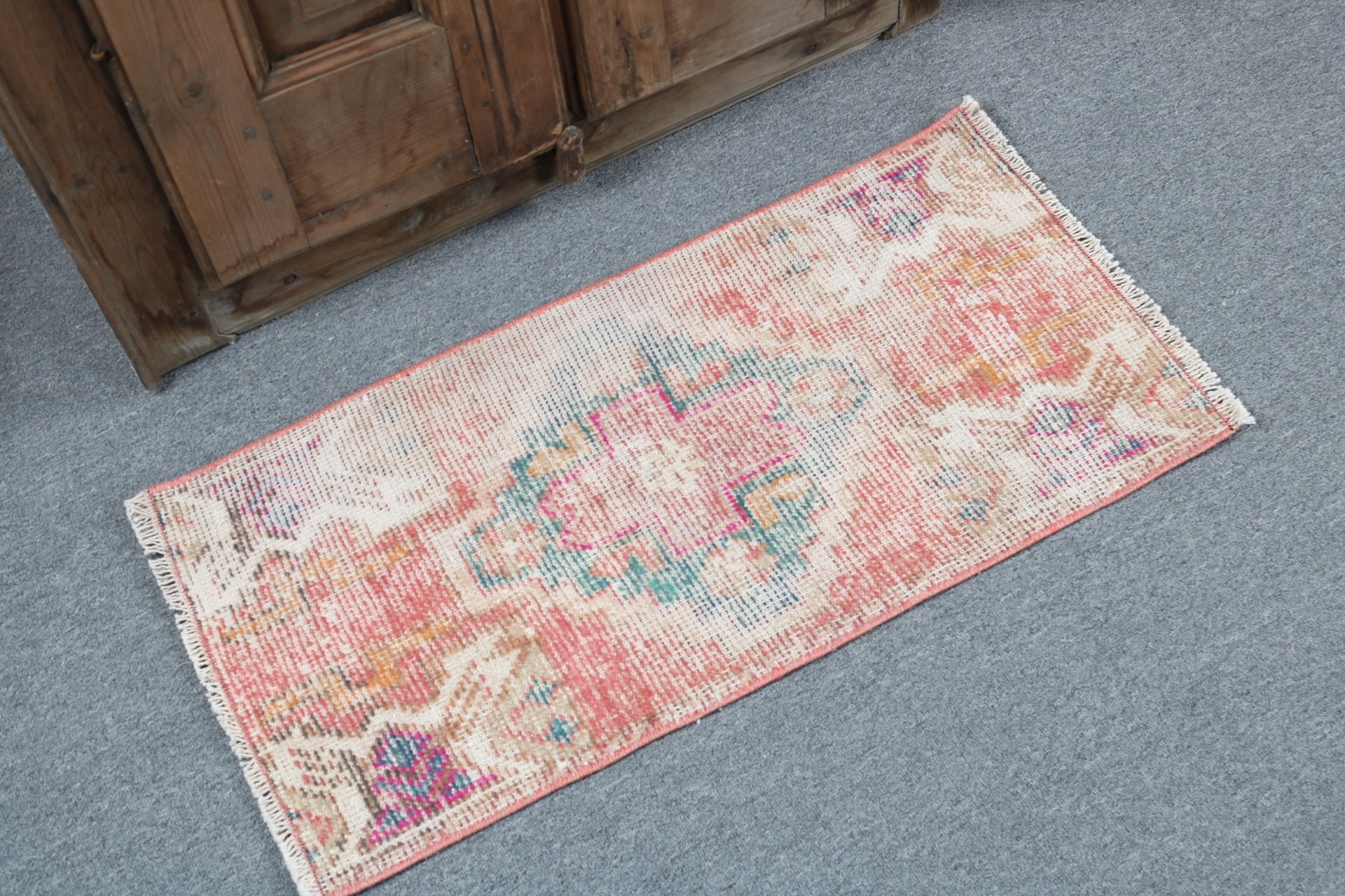 Entry Rugs, Organic Rugs, 1.3x2.8 ft Small Rugs, Vintage Rug, Pink Anatolian Rug, Turkish Rug, Moroccan Rugs, Car Mat Rug