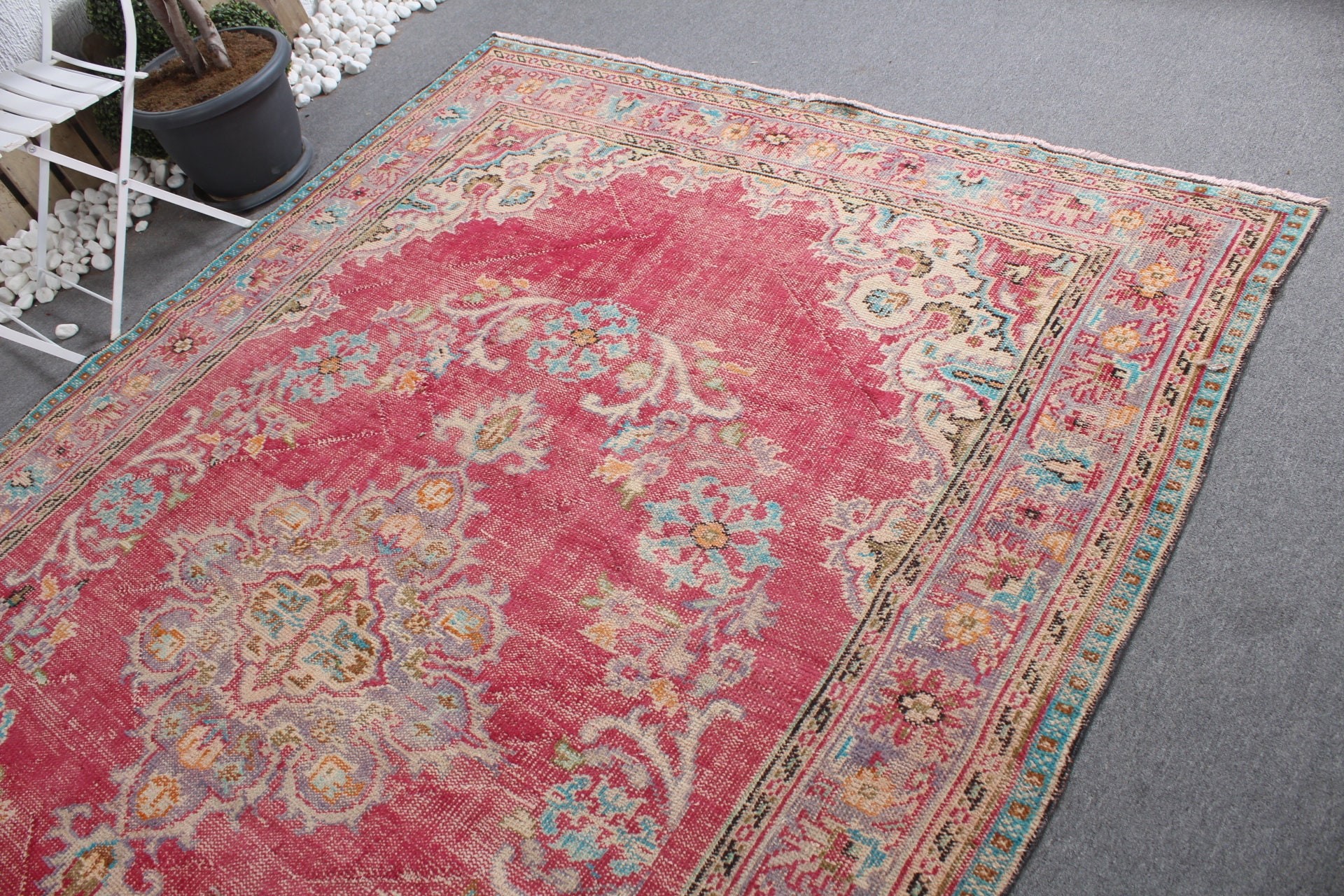 Yatak Odası Halısı, Oturma Odası Halısı, Vintage Halılar, Vintage Dekor Halısı, 6.8x9.9 ft Büyük Halı, Salon Halıları, Türk Halıları, Yer Halısı, Pembe Soğuk Halı