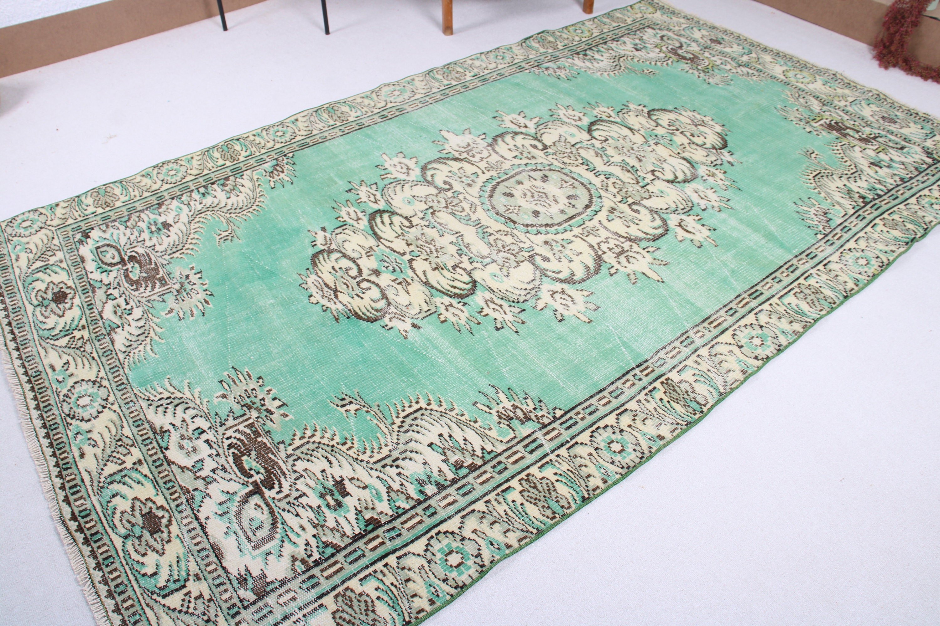 Türk Halıları, Yemek Odası Halıları, Vintage Halı, 5,6x9,3 ft Büyük Halı, Oryantal Halı, Yer Halıları, Boho Halıları, Yeşil Mutfak Halıları, Büyük Boho Halıları