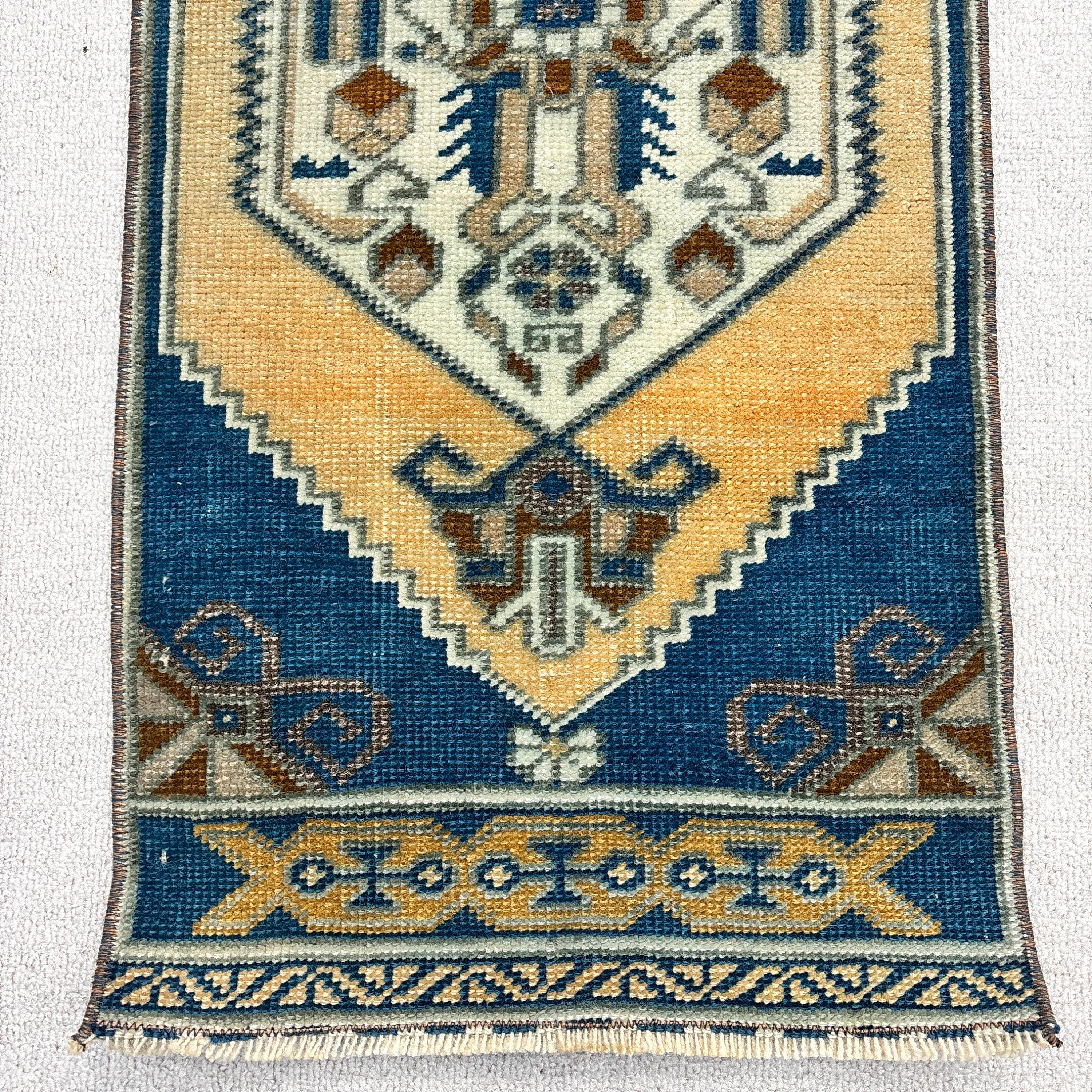 Banyo Halısı, Giriş Halıları, Türk Halısı, 1,6x3,1 ft Küçük Halı, Mavi Modern Halı, Vintage Halılar, Antika Halı, Geometrik Halılar, Küçük Alan Halısı