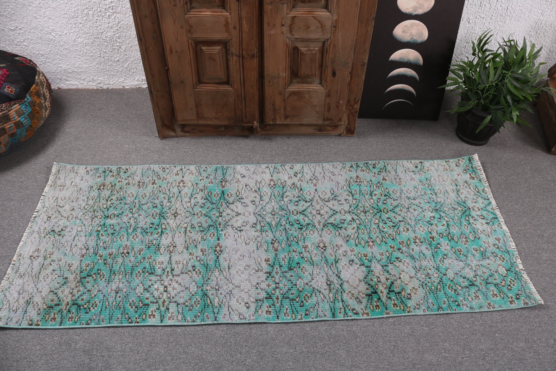 Küçük Boho Halılar, 2,4x5,8 ft Küçük Halılar, Yeşil Lüks Halılar, Vintage Halı, Antika Halılar, Türk Halısı, Küçük Alan Halıları, El Dokuma Halı