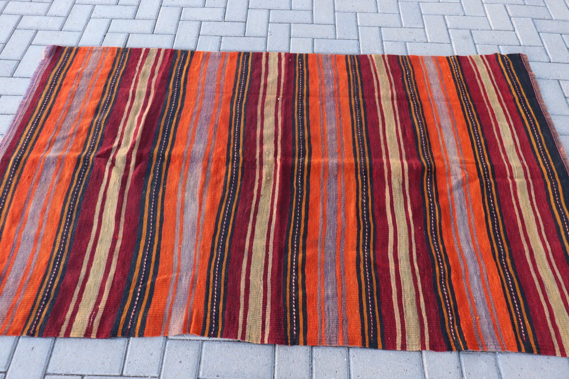 Living Room Rug, Retro Rugs, Anatolian Rugs, Vintage Rug, Kilim, Red Cool Rug, Kitchen Rugs, Bedroom Rug, Turkish Rug, 3.9x6.6 ft Area Rug