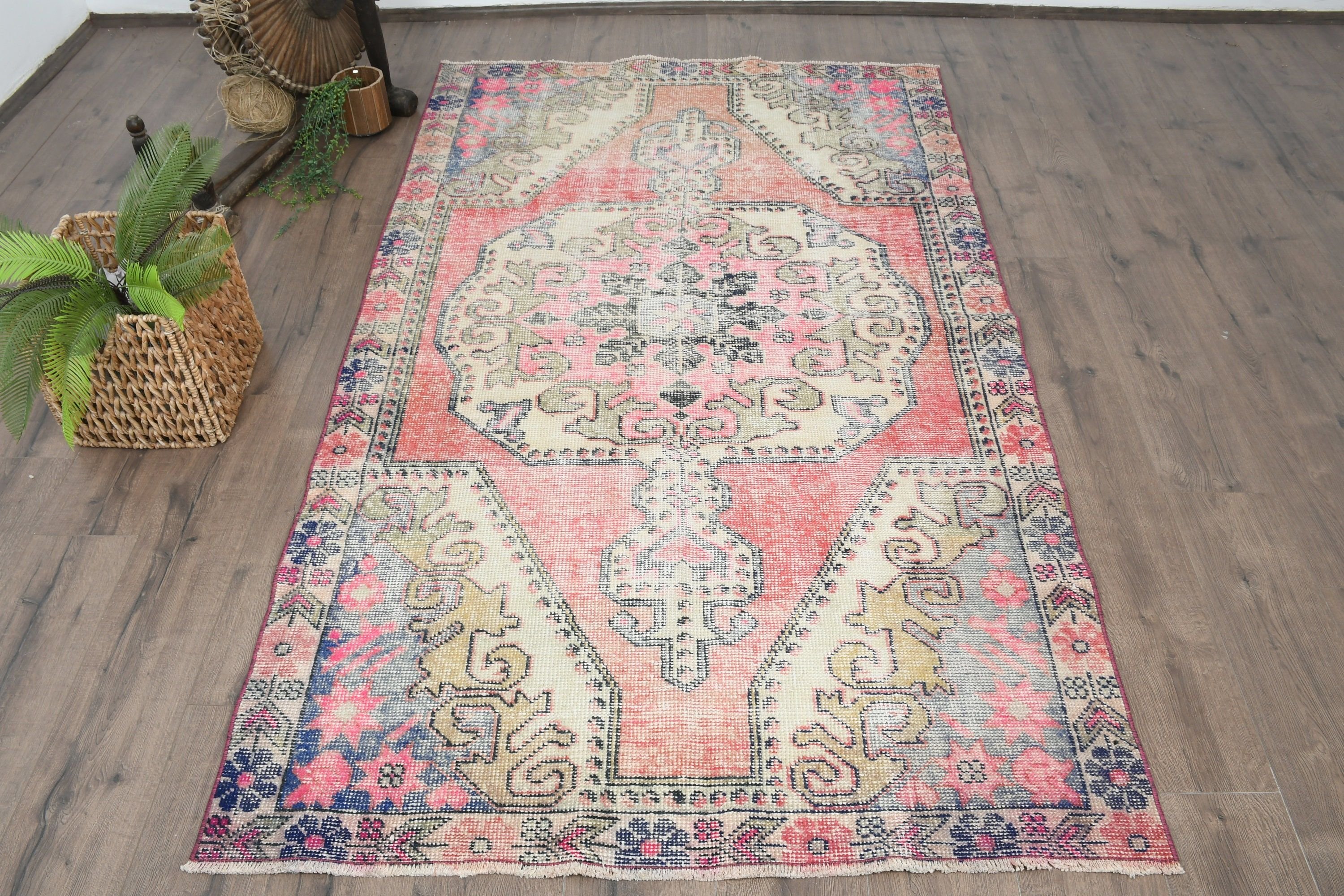 Turkish Rug, Indoor Rug, Living Room Rugs, Rugs for Nursery, Floor Rug, 4.2x7.1 ft Area Rugs, Vintage Rugs, Cool Rug, Pink Home Decor Rugs