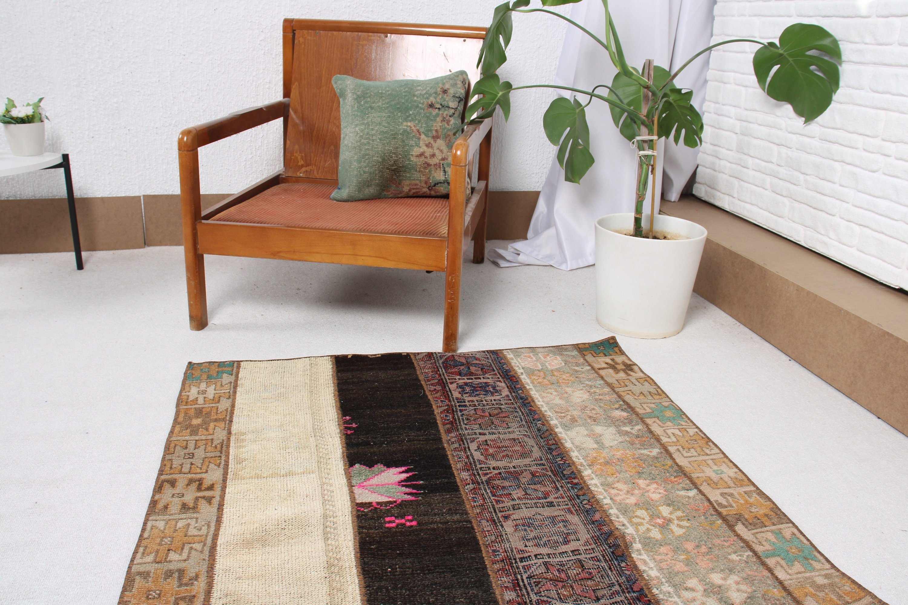 El Yapımı Halı, Küçük Boho Halılar, Türk Halısı, Antika Halı, Yatak Odası Halısı, Bej Yatak Odası Halıları, Banyo Halıları, Vintage Halı, 3.2x3.3 ft Küçük Halı