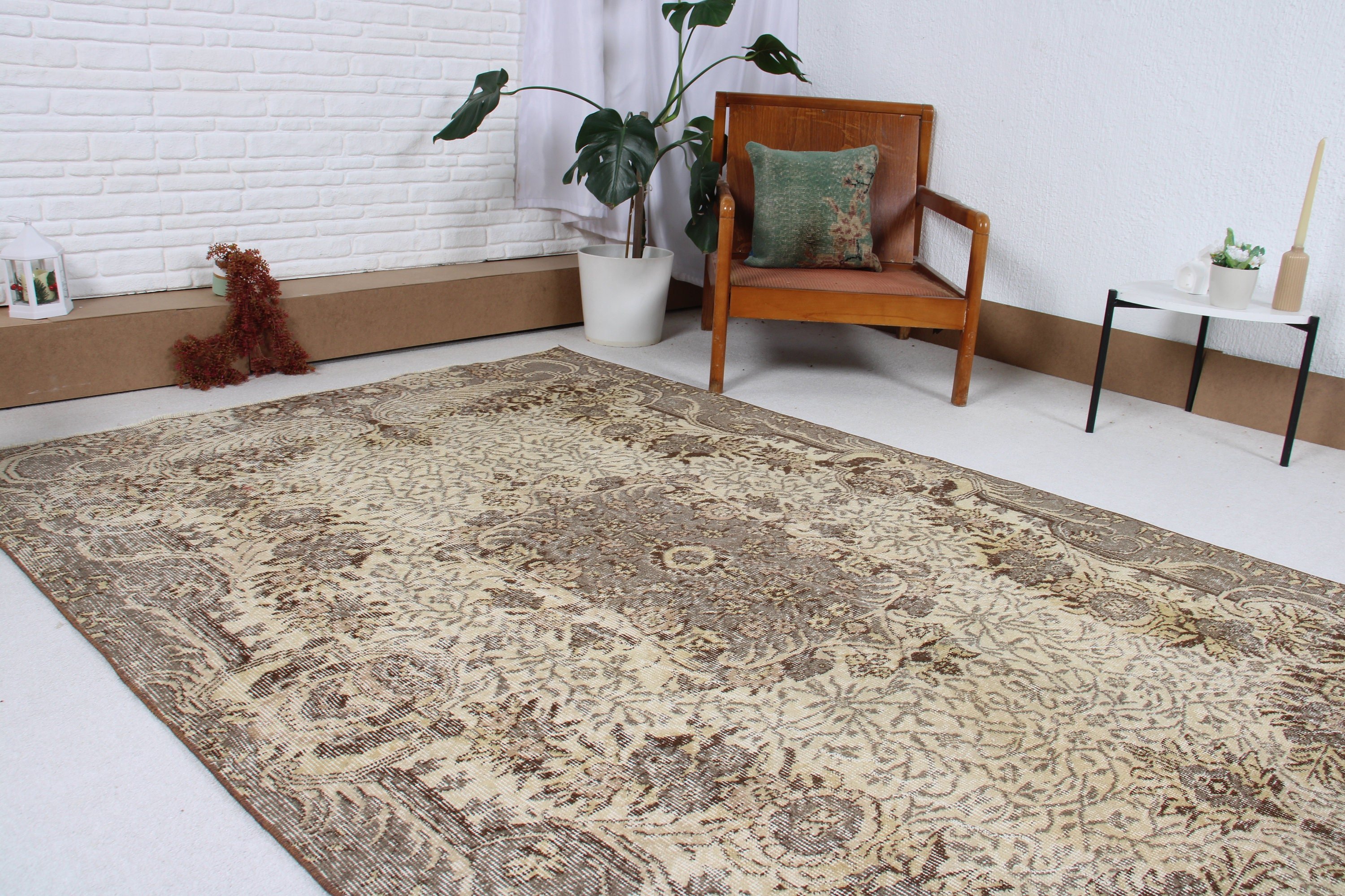 Oushak Halı, Türk Halısı, Vintage Halılar, Büyük Oushak Halısı, Büyük Vintage Halıları, Ofis Halıları, 5.4x8.1 ft Büyük Halı, Yatak Odası Halısı, Bej Boho Halısı