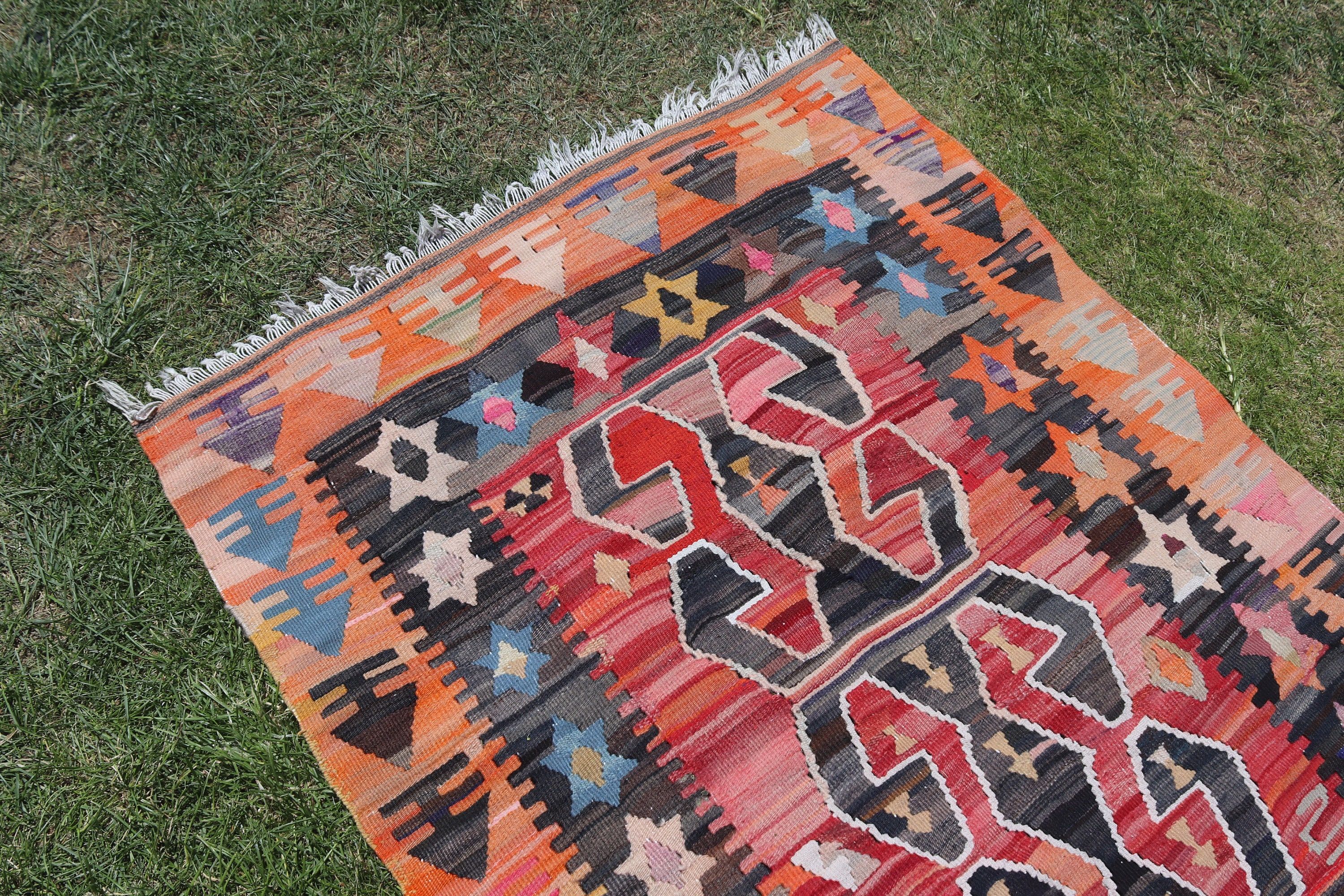 Yatak Odası Halıları, Turuncu 3.1x4.2 ft Küçük Halı, Modern Halı, Kilim, Küçük Boho Halı, Vintage Halı, Duvara Asılı Halı, Türk Halısı